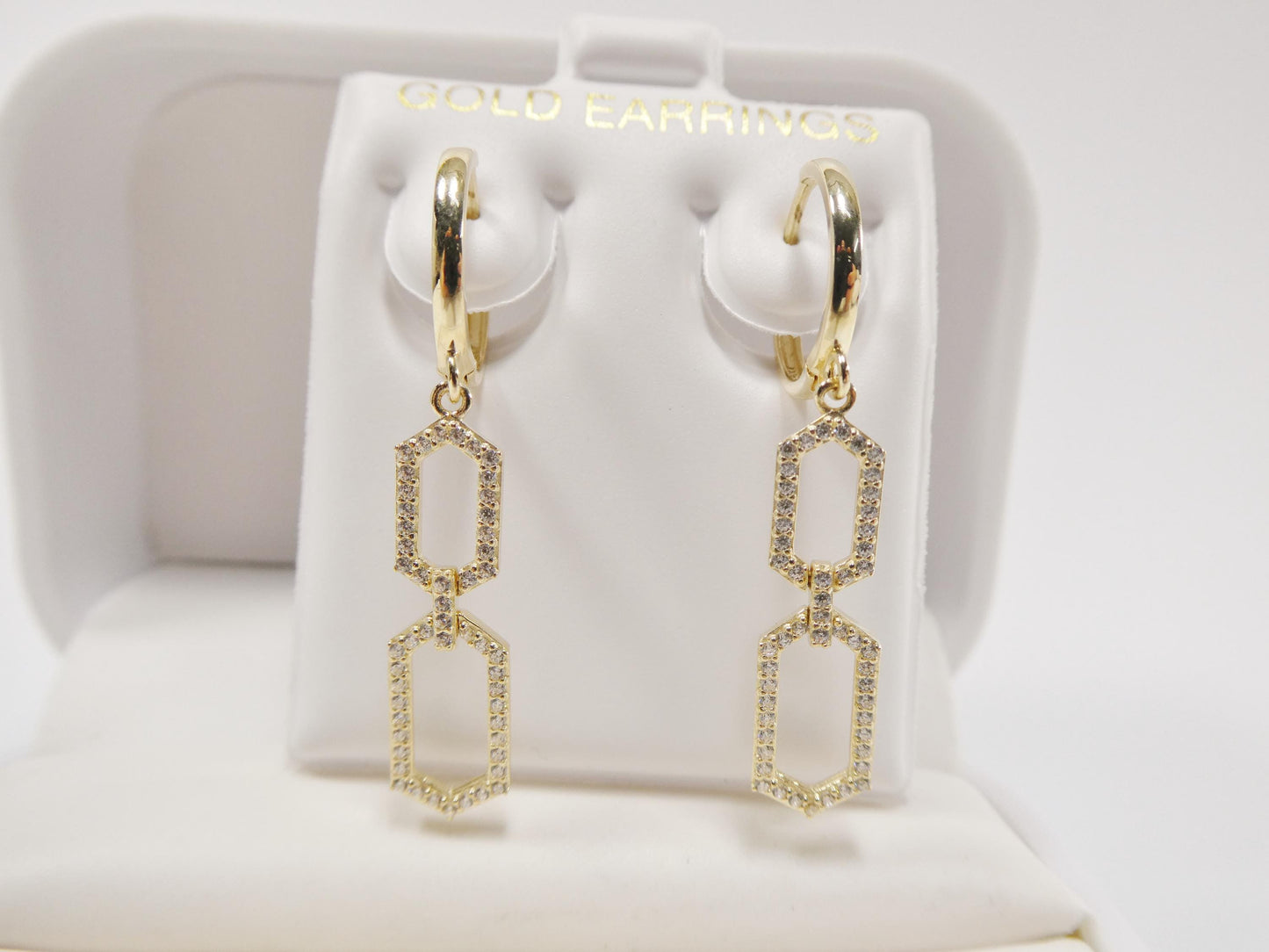 real 10k solid yellow gold paperclip dangling hoop huggie earring