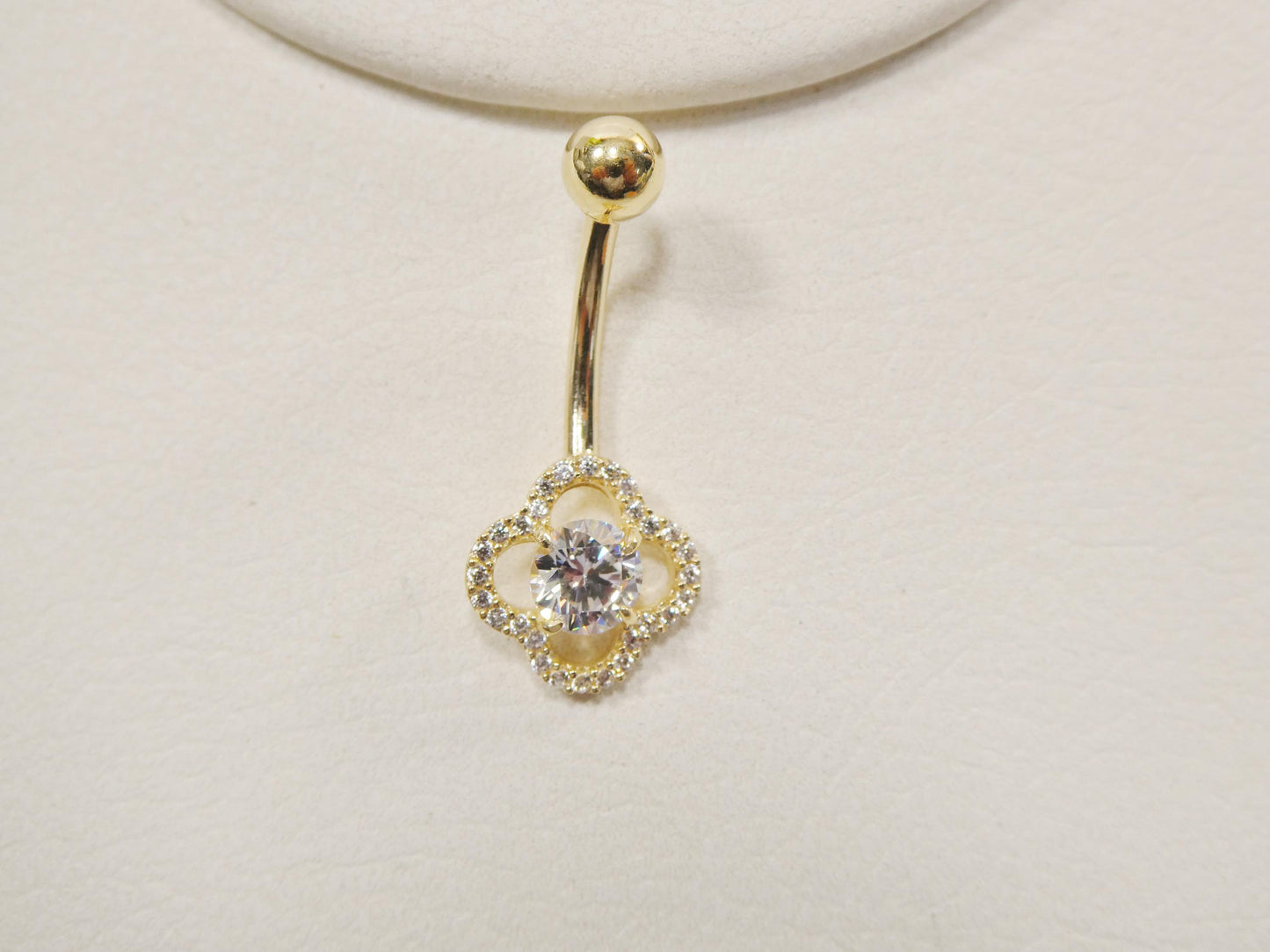 14k real solid yellow gold flower shaped belly button ring piercing