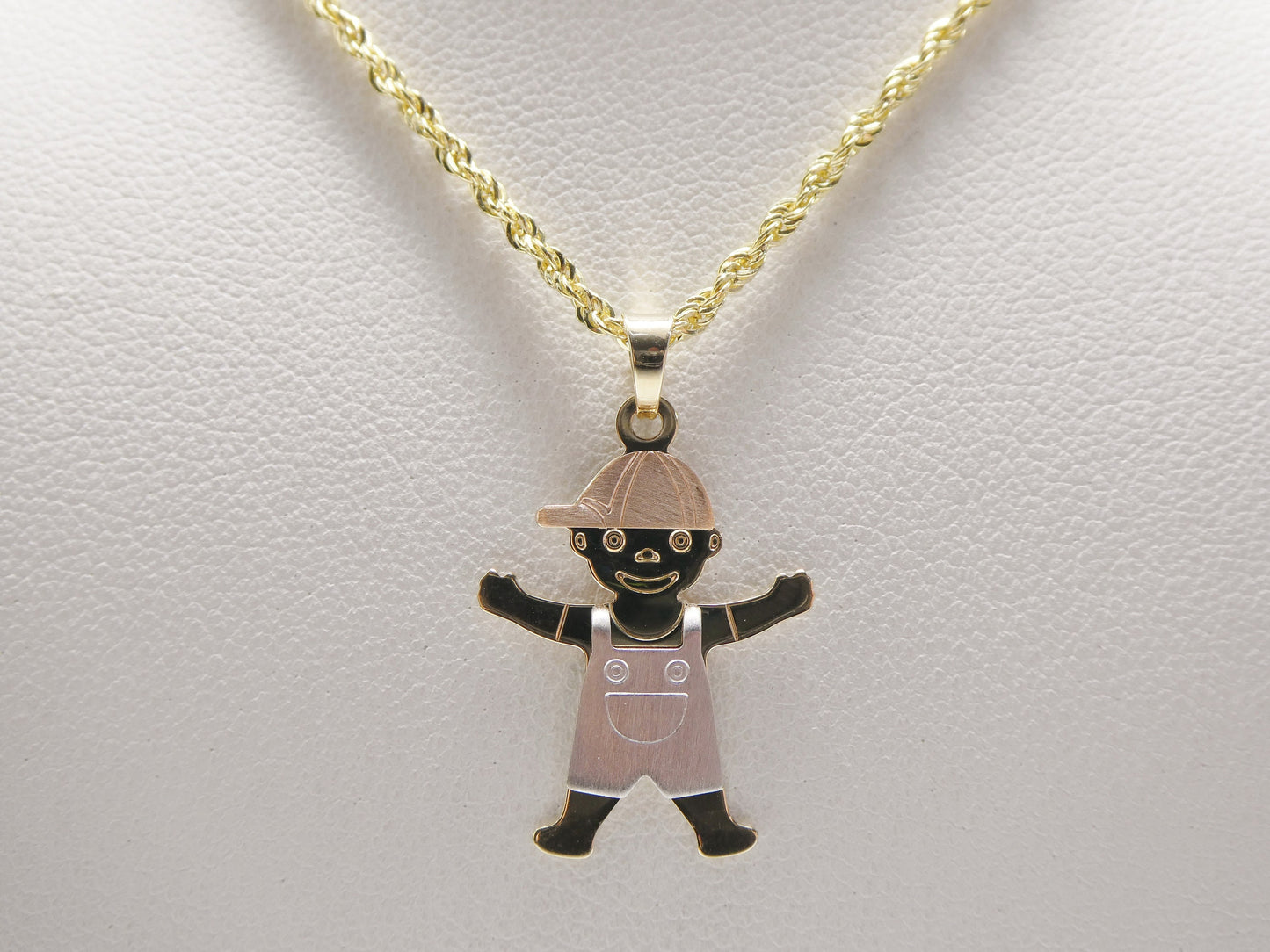 14k real solid yellow gold boy girl pendent and robe necklace