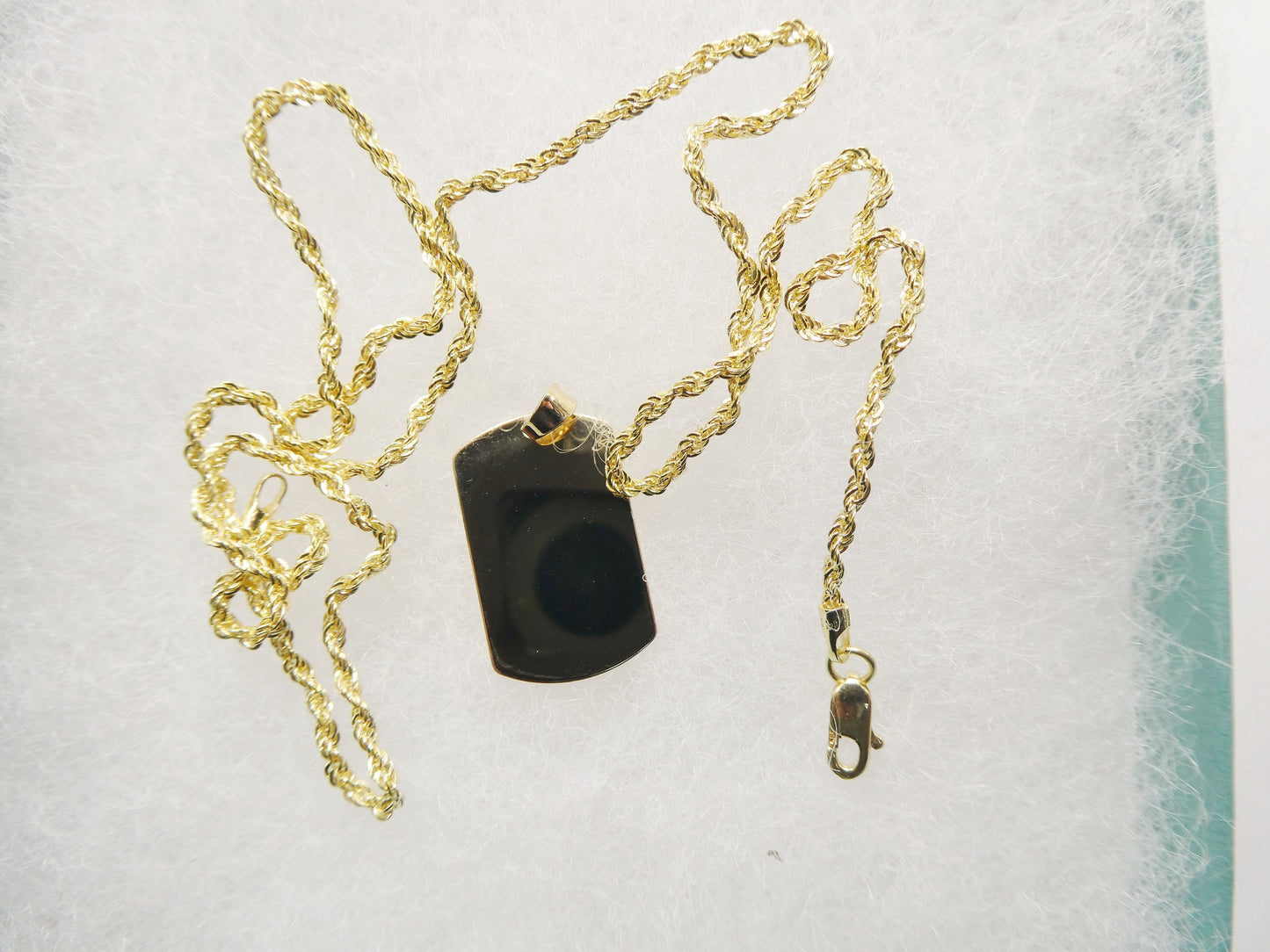 14k real solid yellow gold personalized tag pendent and robe necklace