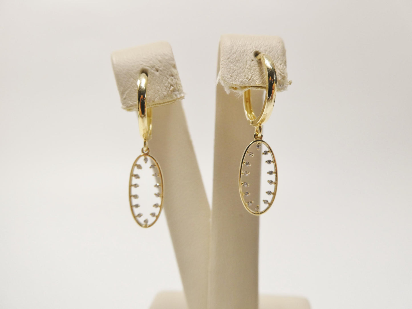 real 10k solid yellow gold oval drop hoop huggie earring