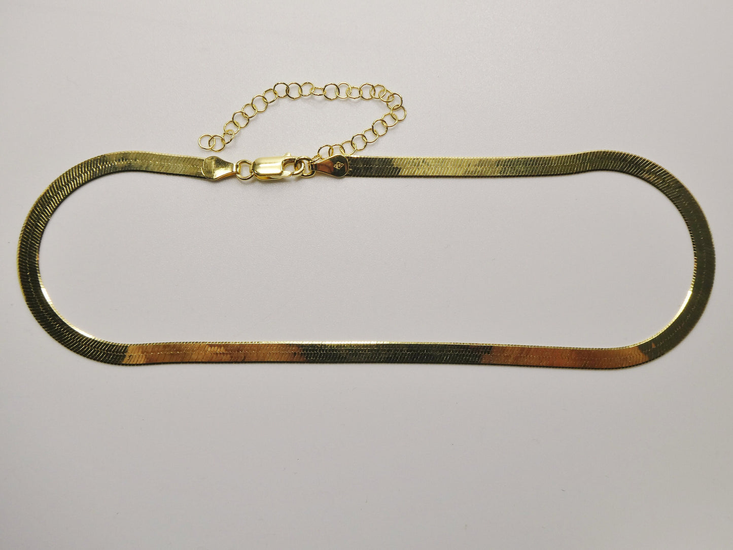 real 4.5mm 925 sterling silver herringbone necklace / choker 14k yellow gold finish