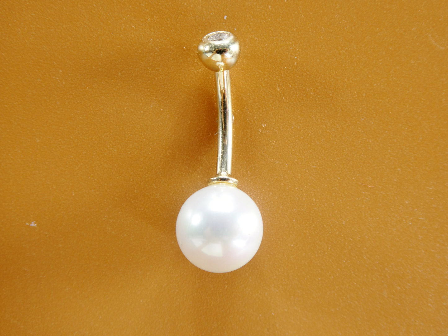 14k real solid yellow gold freshwater pearl belly button ring piercing