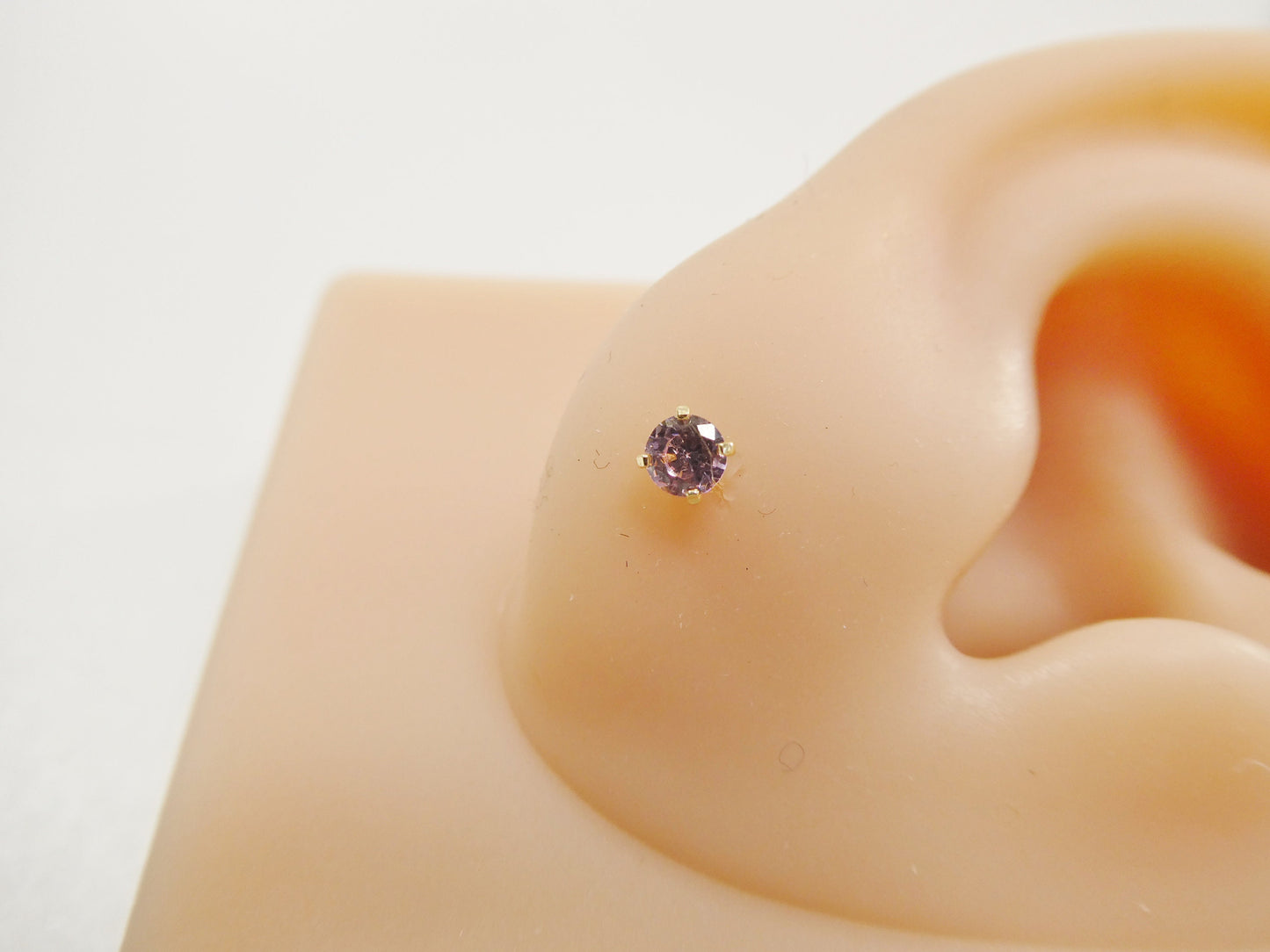 3MM 14k real solid yellow gold color stone cartilage flat screw back piercing