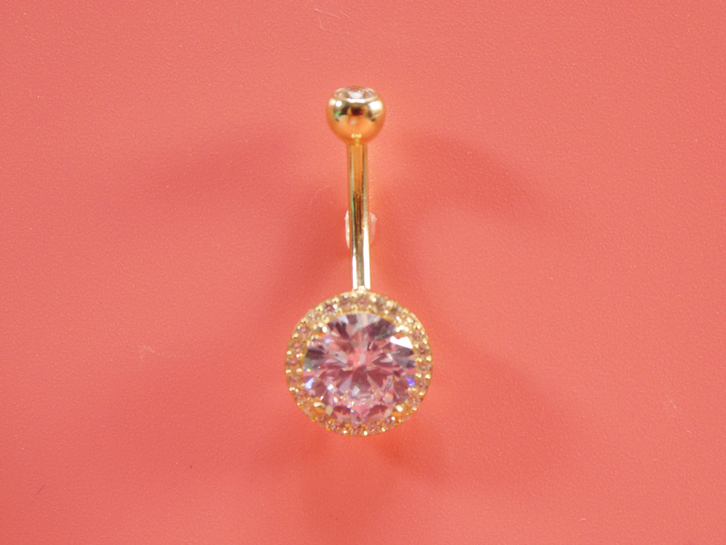 14k real solid yellow gold large stone belly button ring piercing