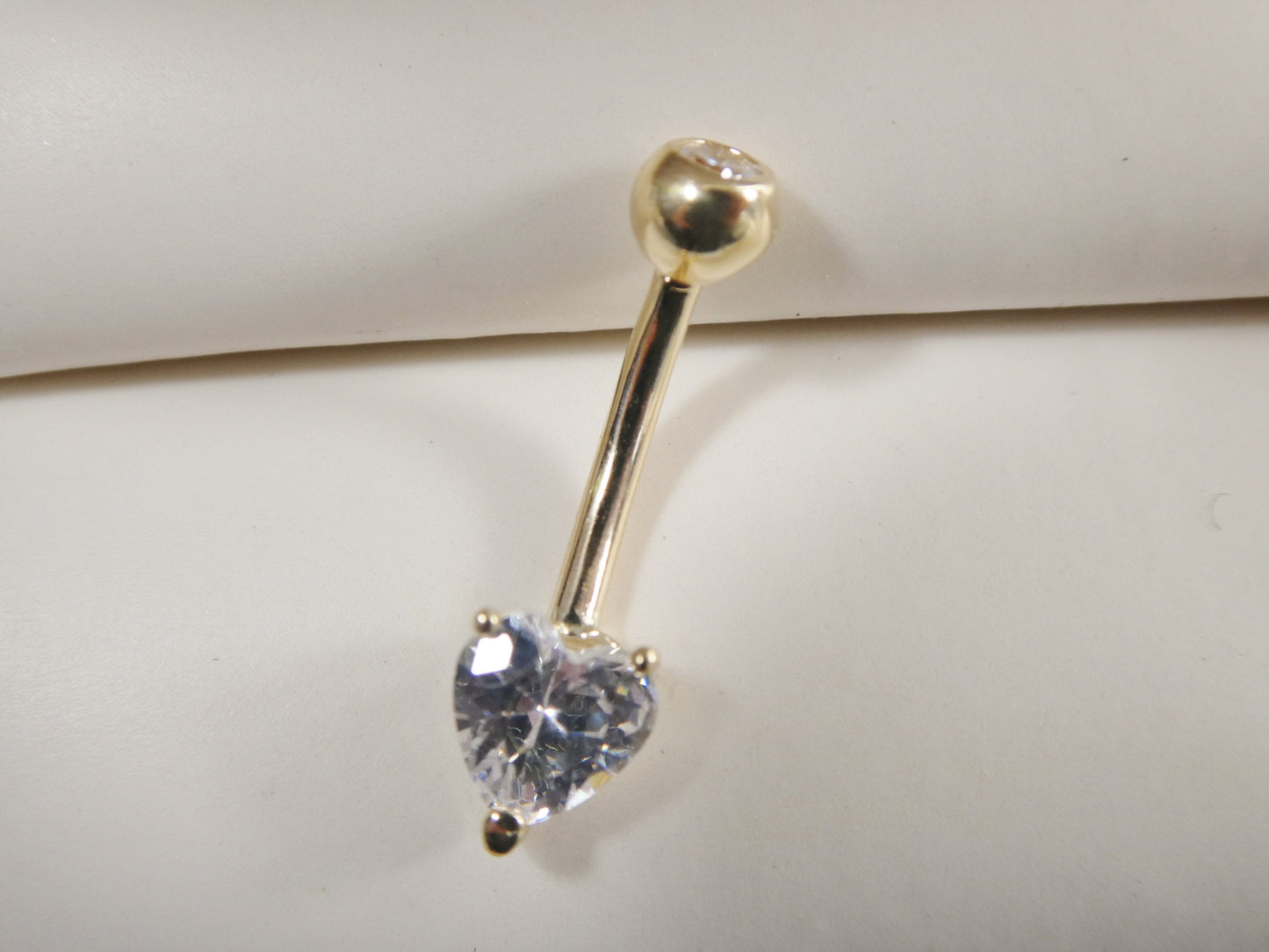 14k real solid yellow gold 6mm heart stone belly button ring piercing
