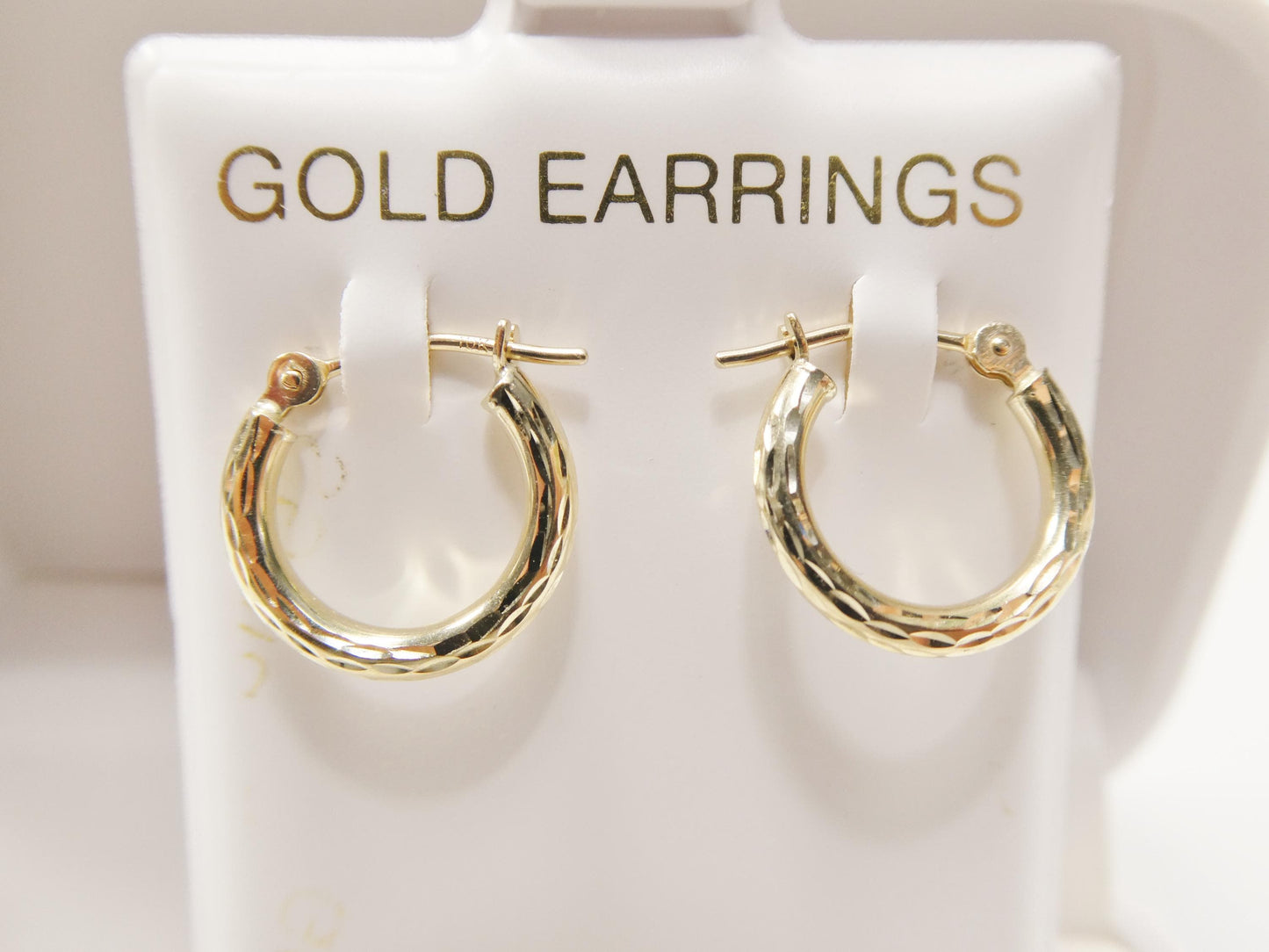 10k real solid yellow gold 2mm tube diamond cut hoop earrings