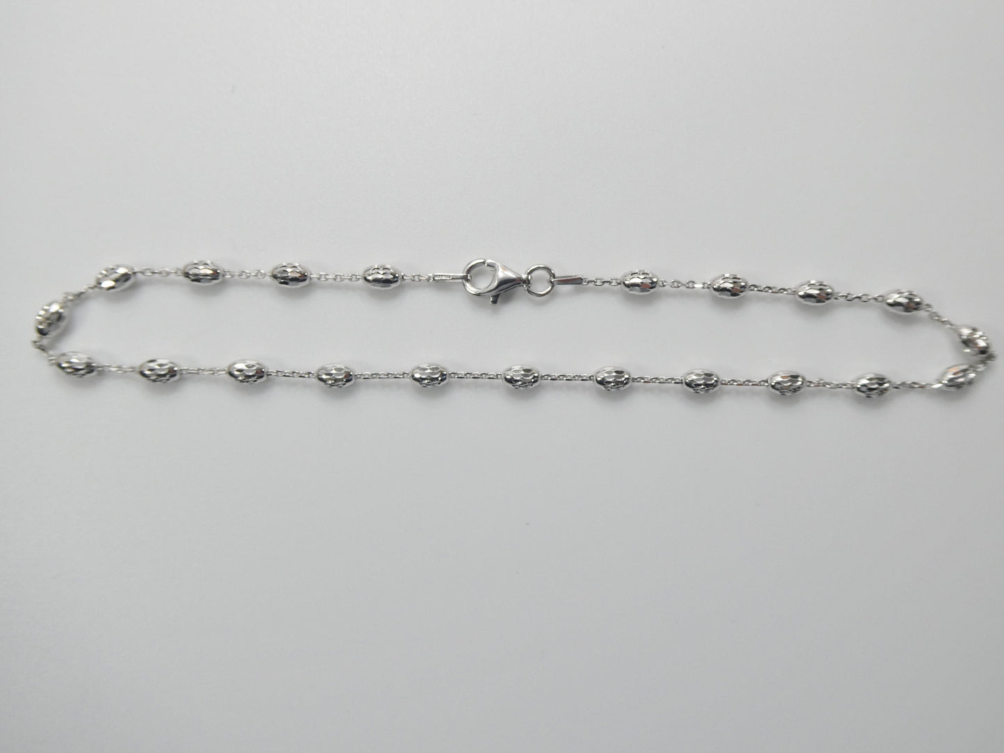 Real 925 sterling silver 10 inch cable chain bead anklet 14k white gold finish