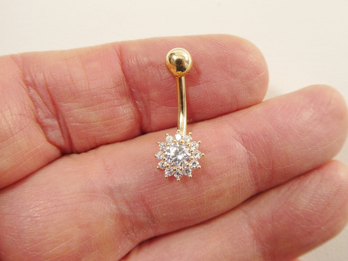 14k real solid yellow gold flower belly button ring piercing