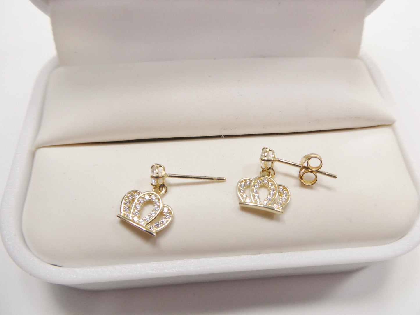 real 10k solid yellow gold crown push post earrings
