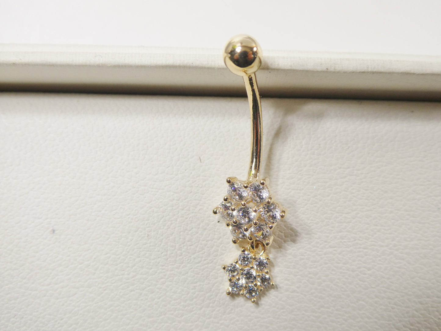 14k real solid yellow gold flower shaped belly button ring piercing
