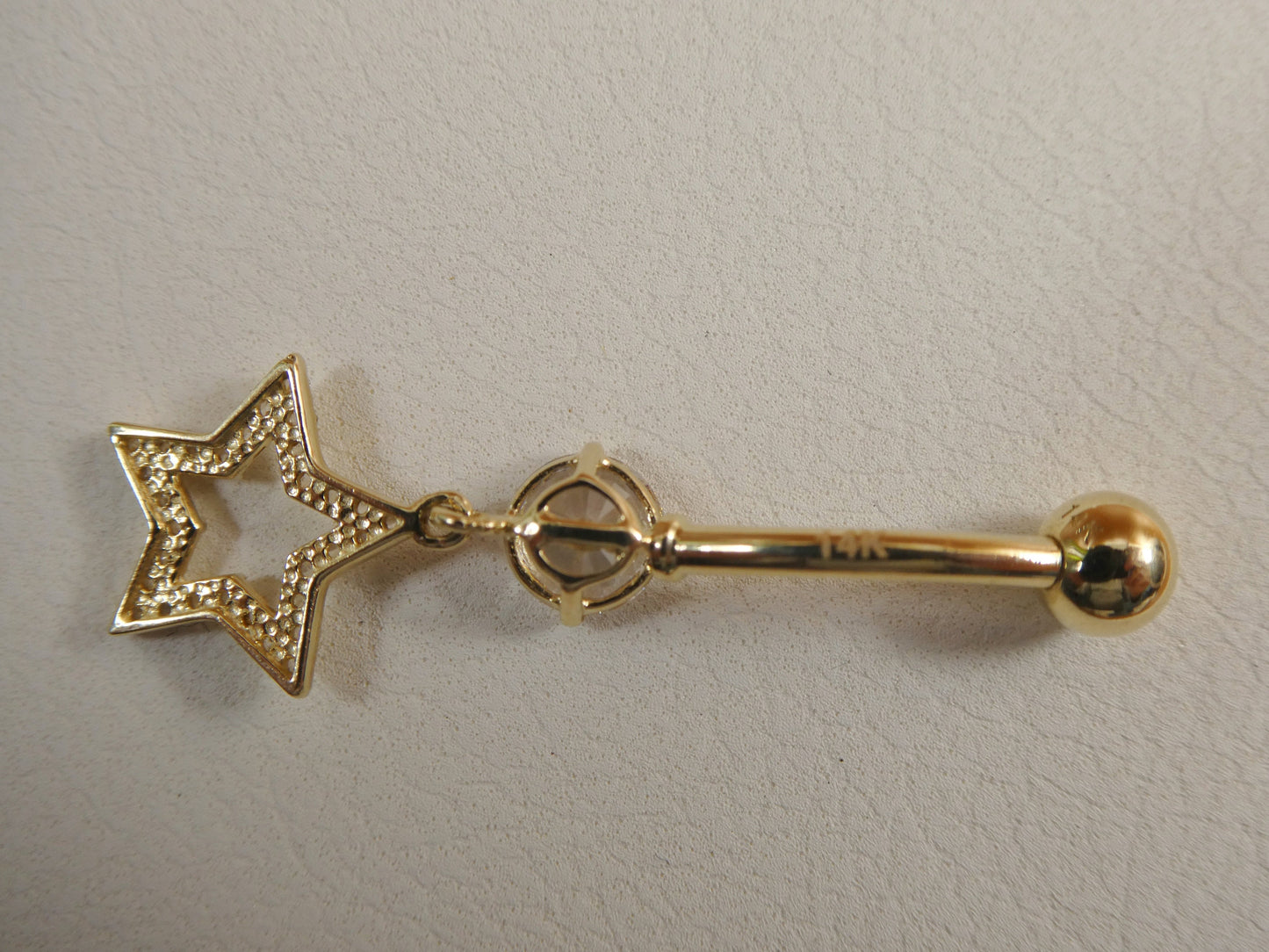 14k real solid yellow gold dangling star belly button ring piercing