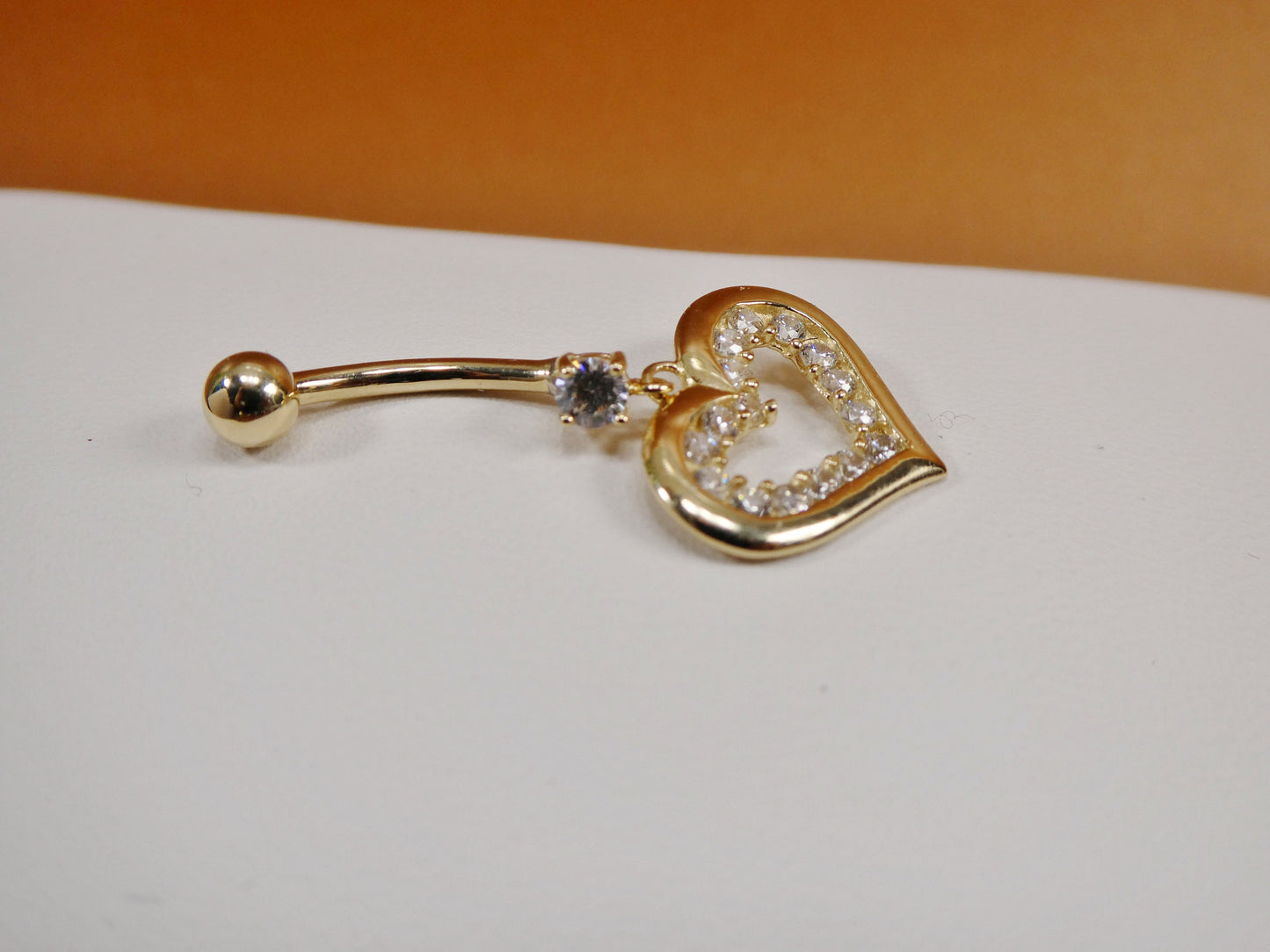 14k real solid yellow gold heart dangling belly ring