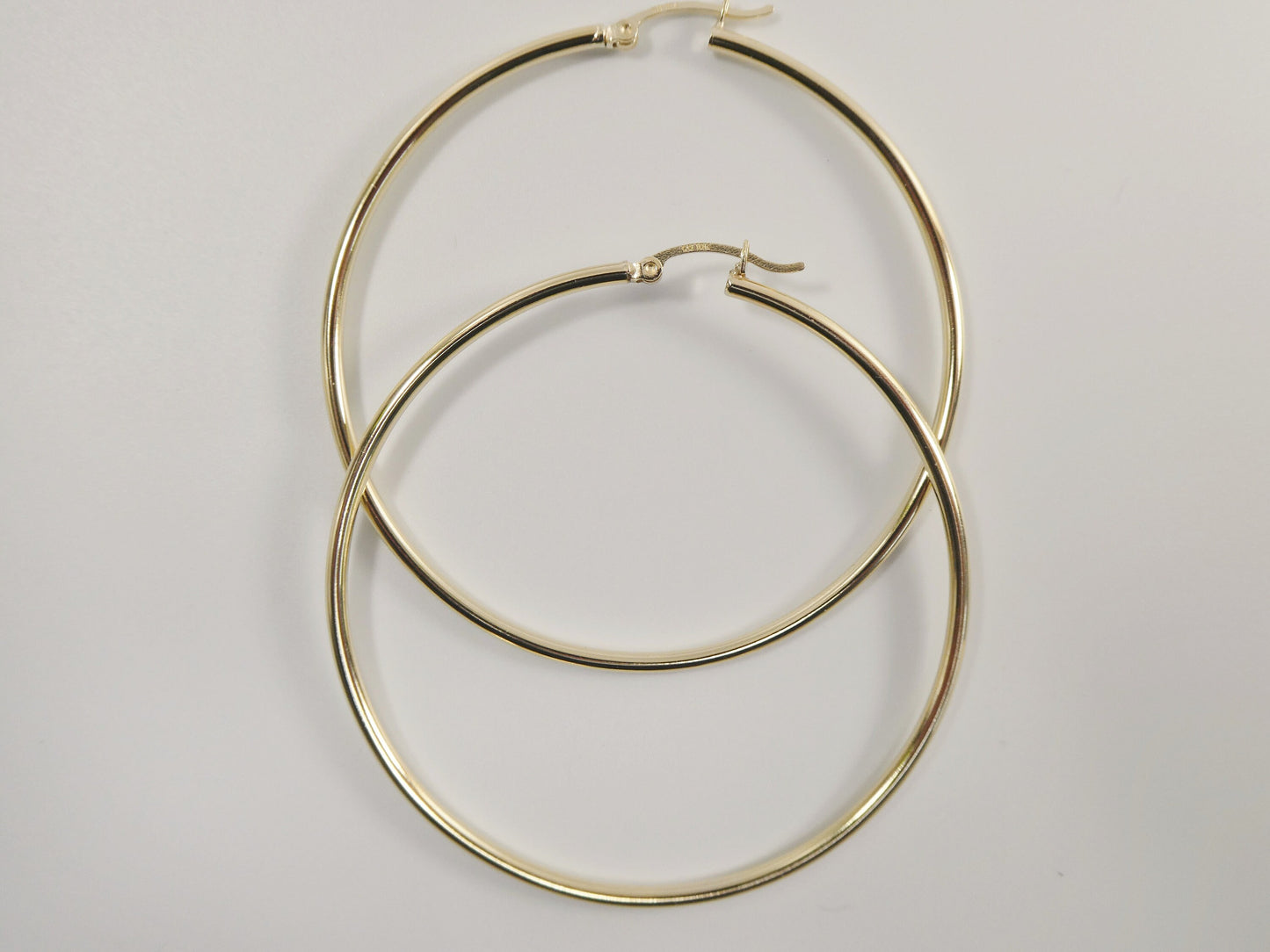 real 10k solid yellow gold plain high polish 60mm hoop earrings