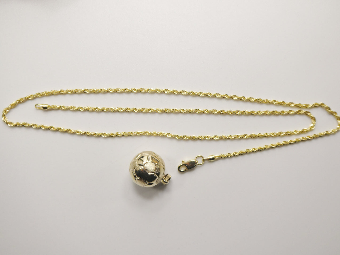 14k real solid yellow gold mini soccer ball pendent and robe necklace