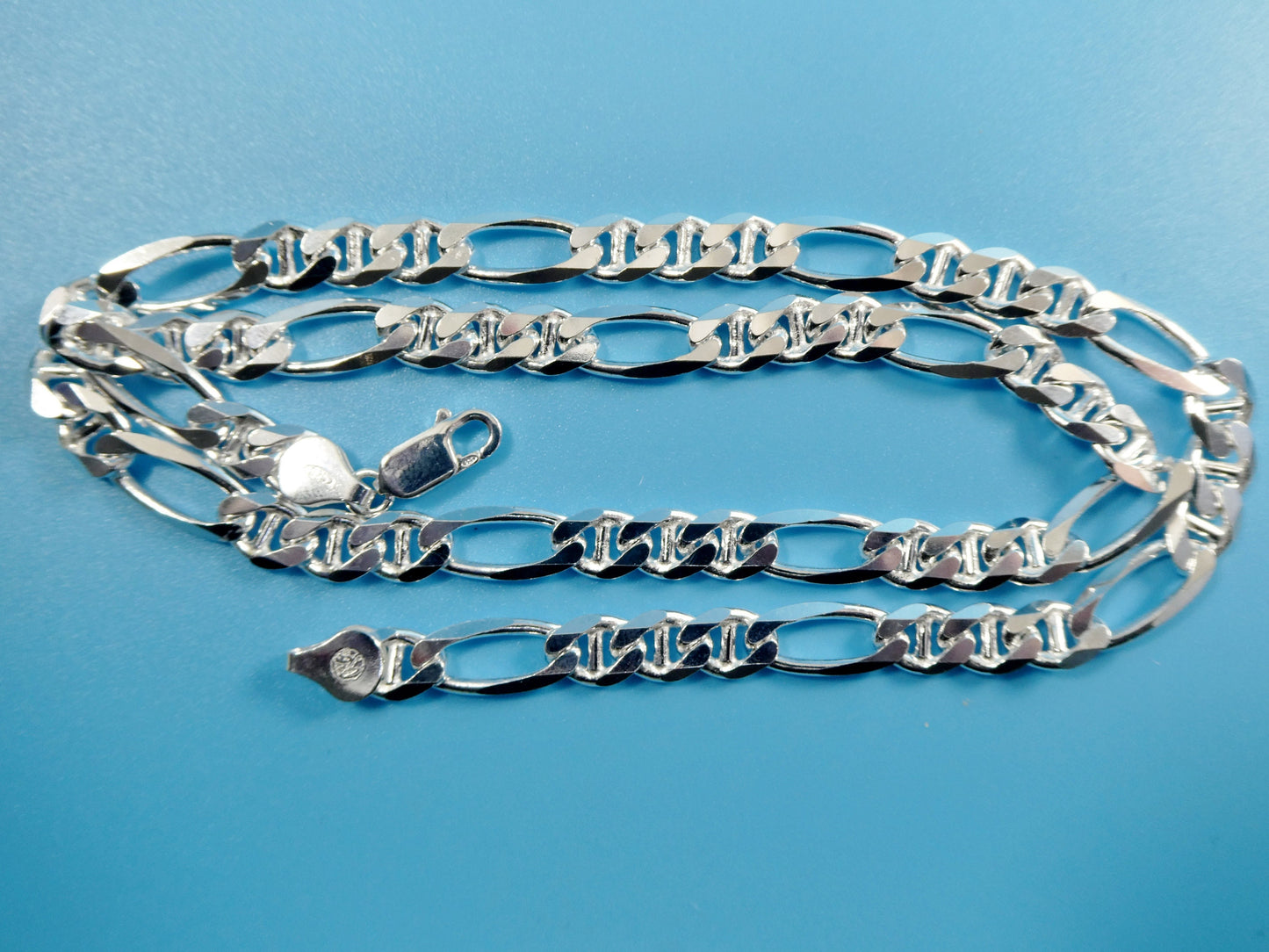 new style real 925 sterling silver 7.5MM Italian figaro / mariner solid chain lobster lock clasp
