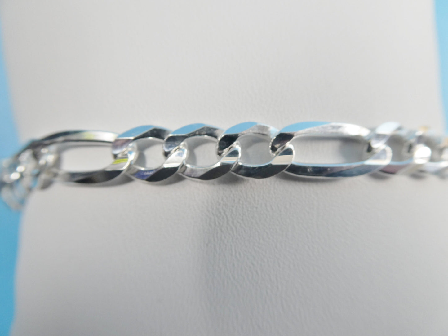real 925 sterling silver 7.5mm Italian concave figaro solid chain lobster lock clasp