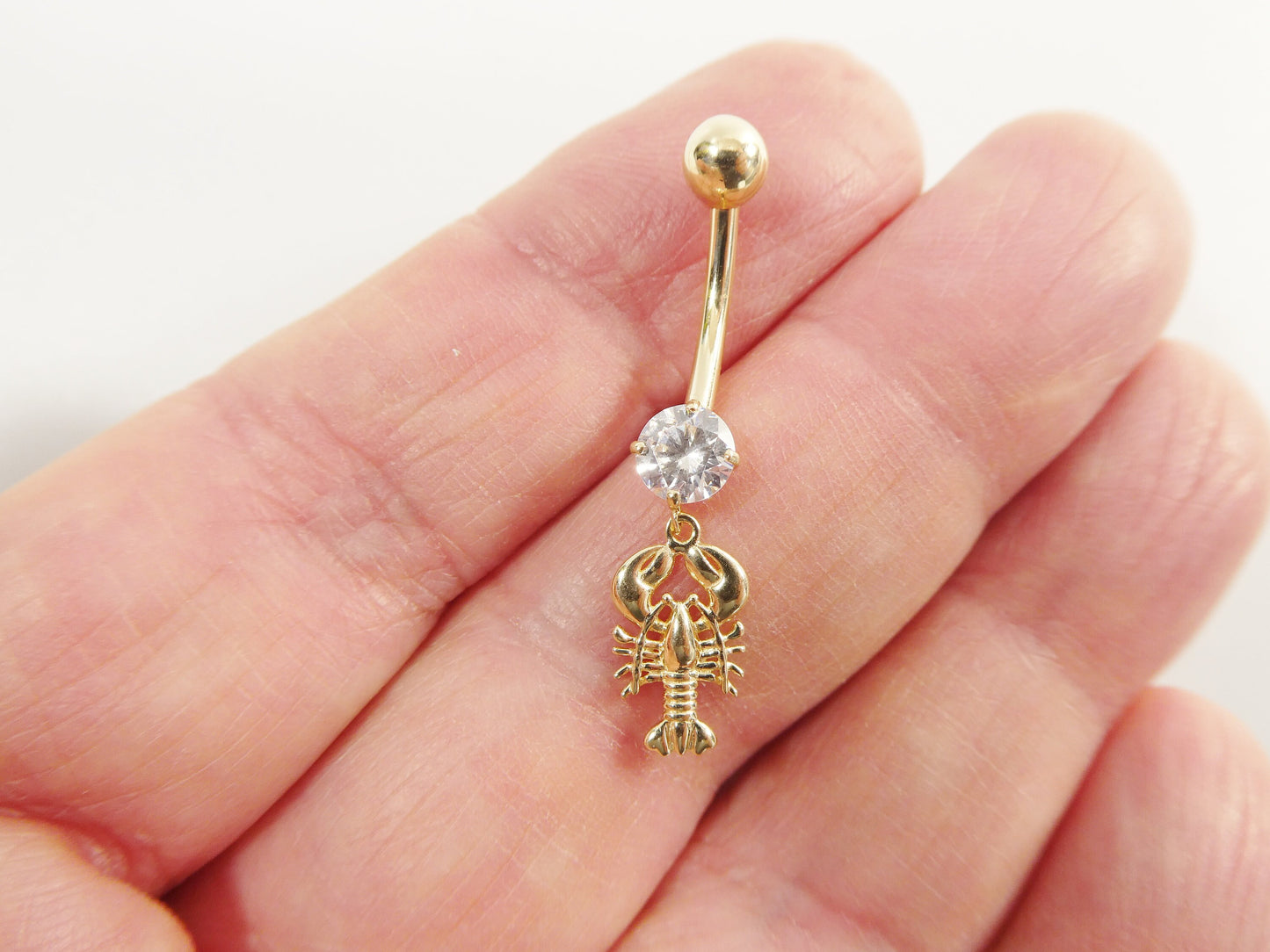 14k real solid yellow gold scorpion dangling belly button ring piercing