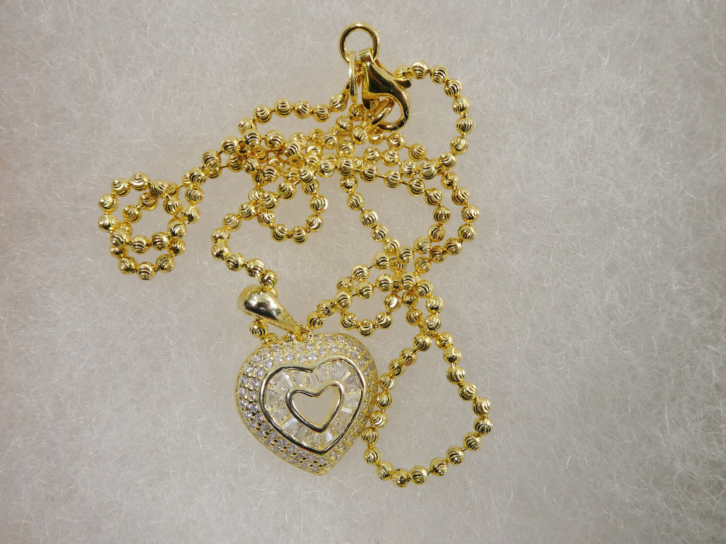 real 925 sterling silver 14k yellow / silver color moon cut chain and baguette setting heart