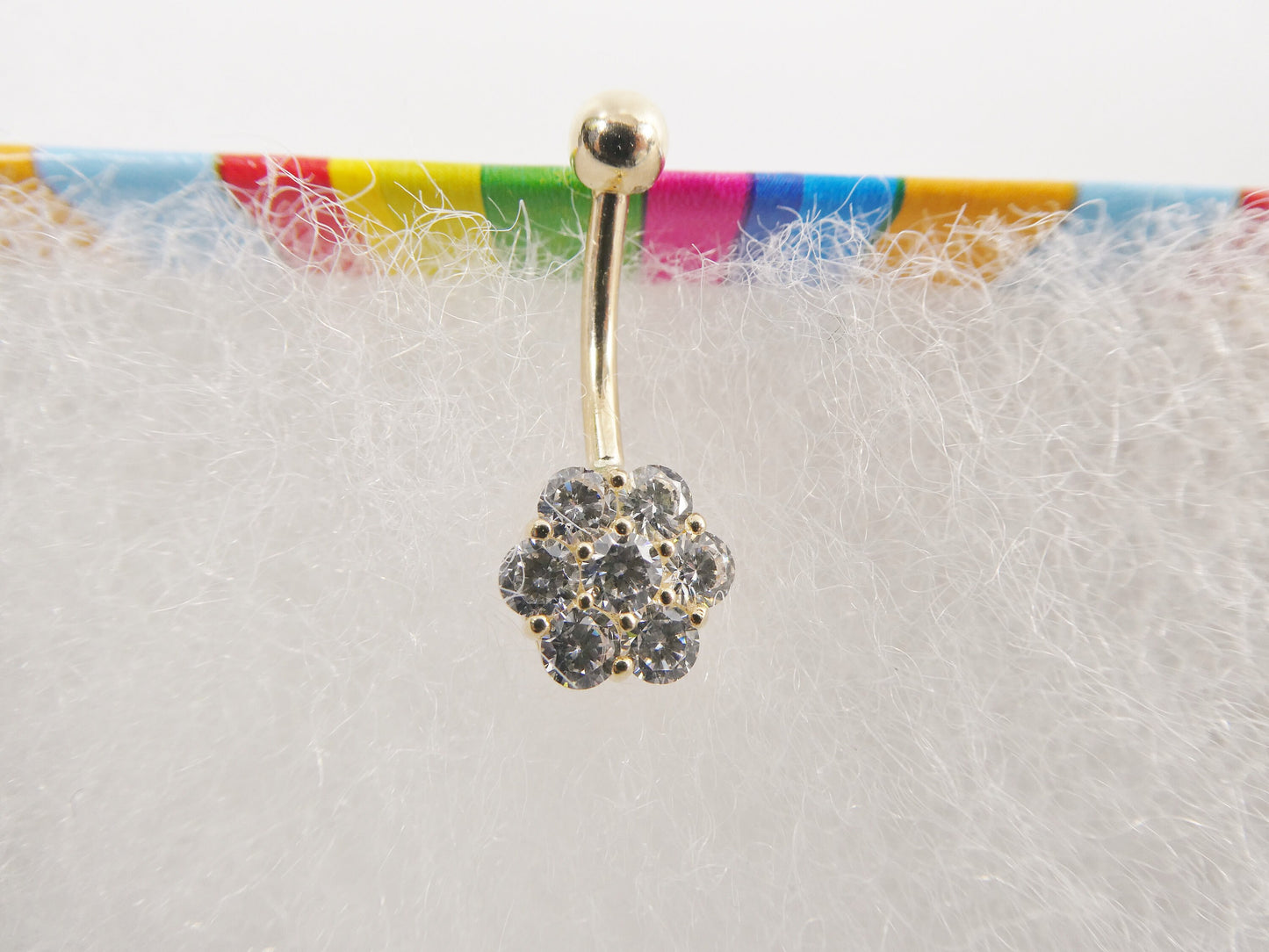 14k real solid yellow gold full stone flower belly button ring piercing