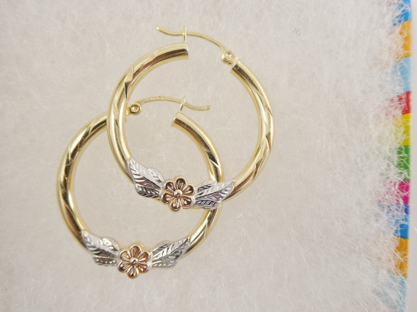 14K real solid yellow gold 3mm /30mm round hoop earring snap closure diamond cut finish