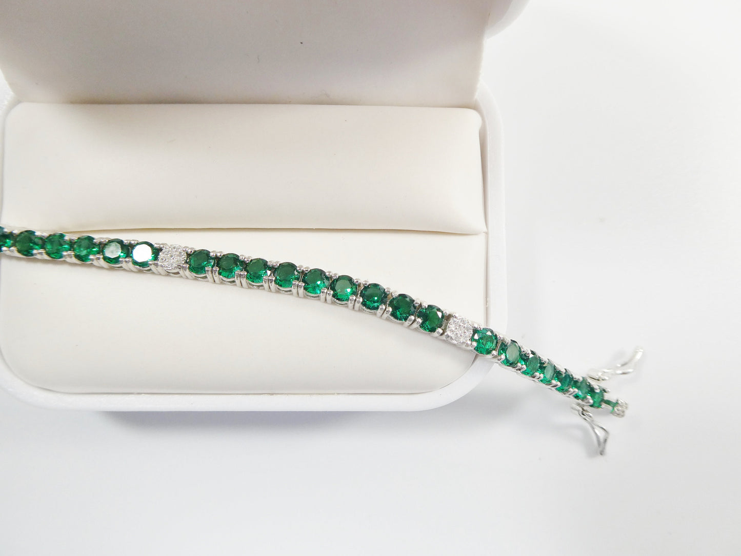 Real 925 sterling silver sapphire spinel tennis bracelet box lock clasp