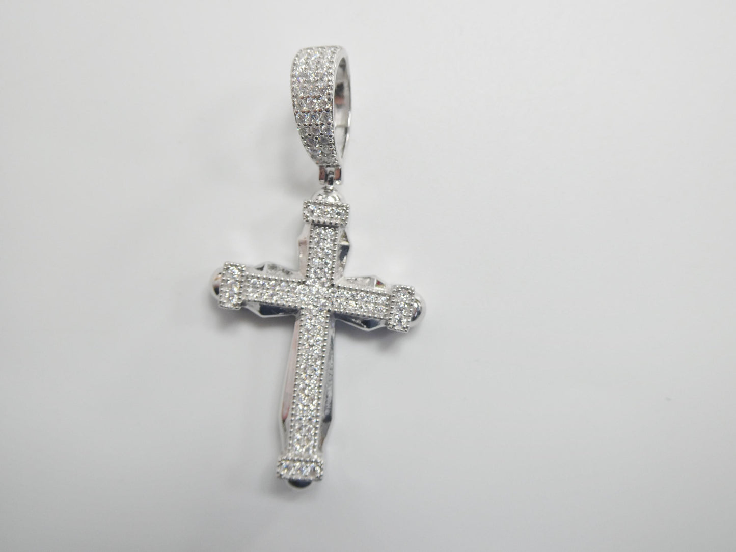 real 925 sterling silver 22 inch flat chain and moissanite cross pendent charm