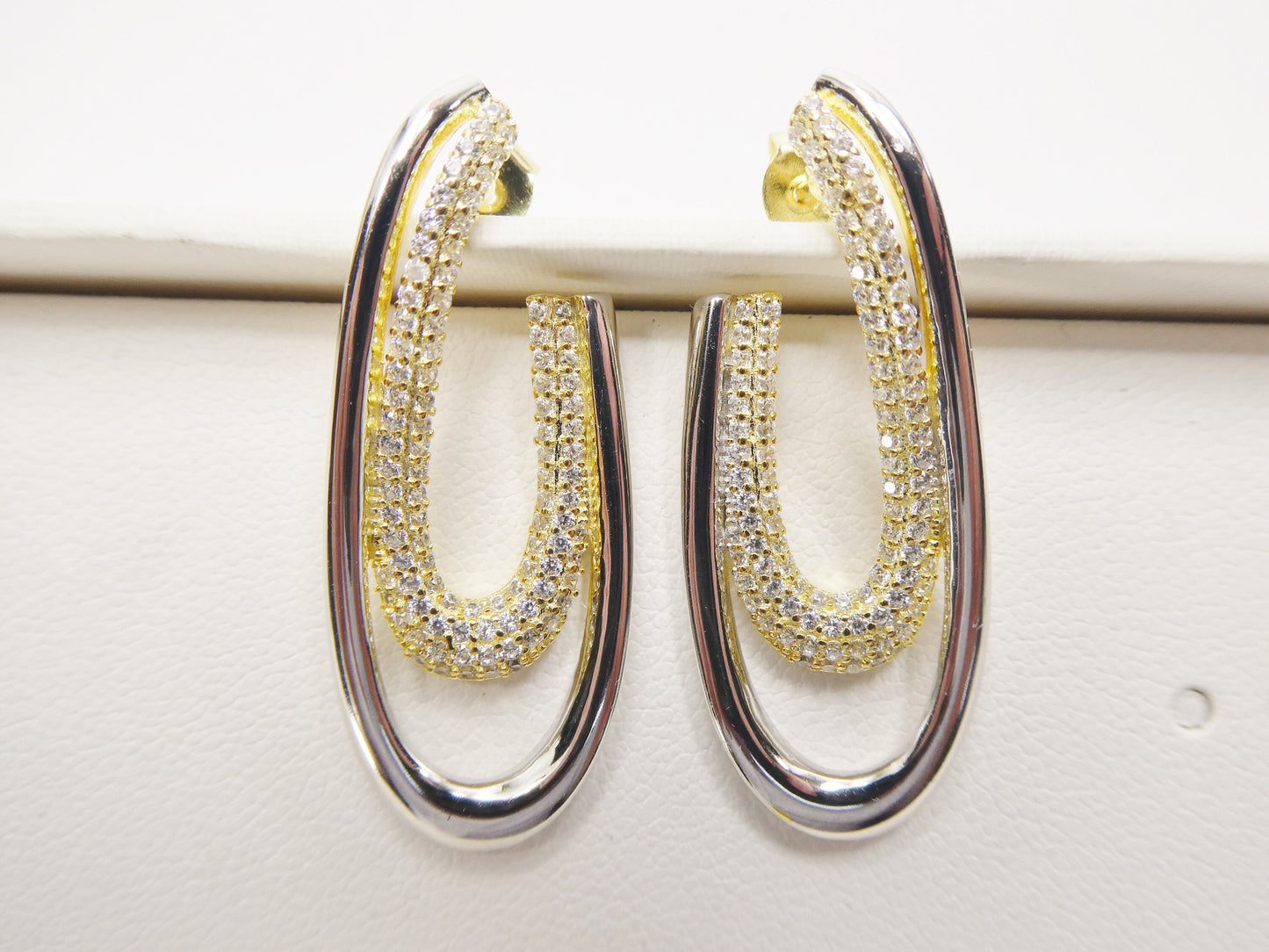 real 925 sterling silver two tone color finish push post earring