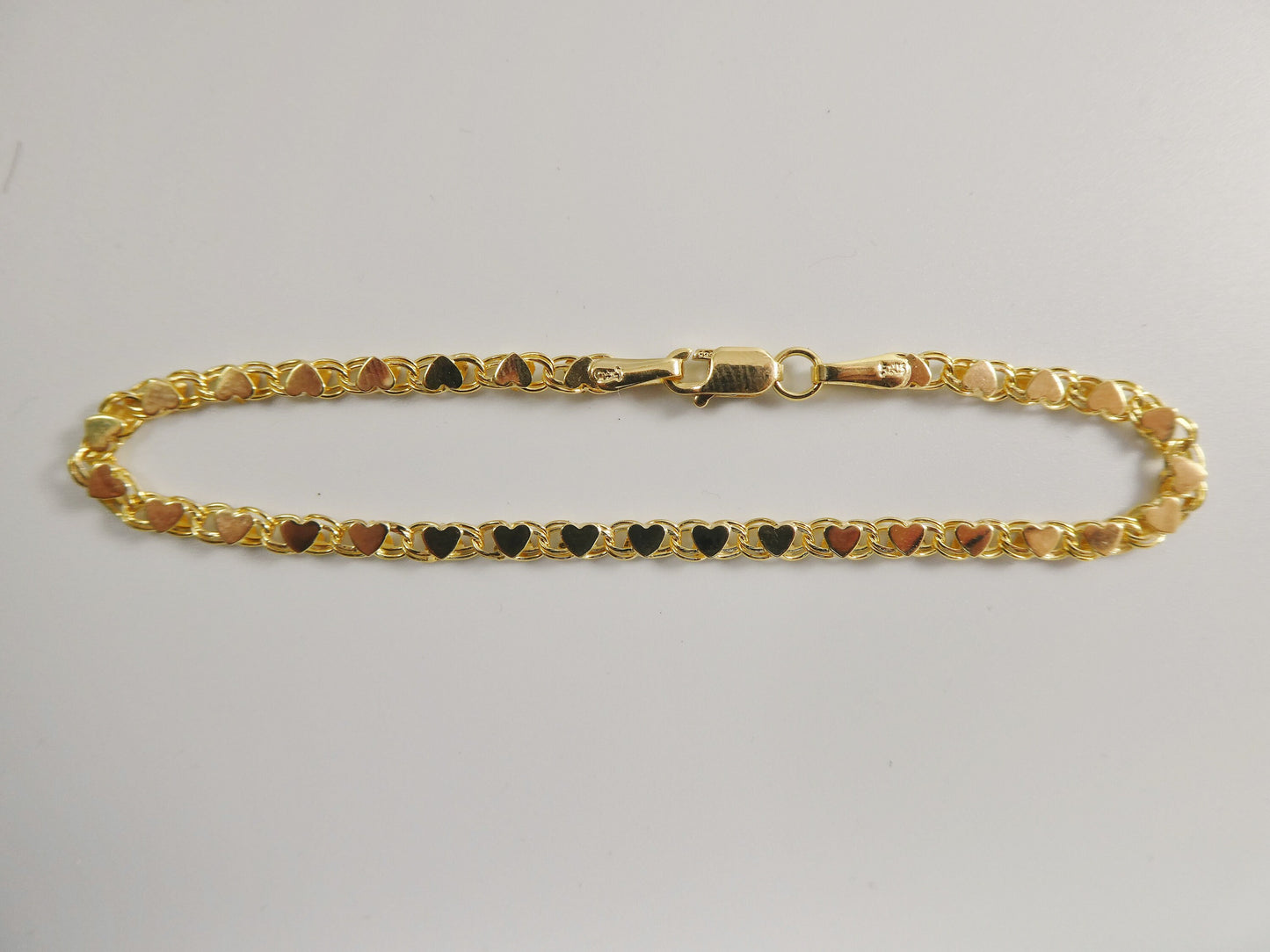14k real solid yellow gold tennis heart 6 / 7/ inch bracelet