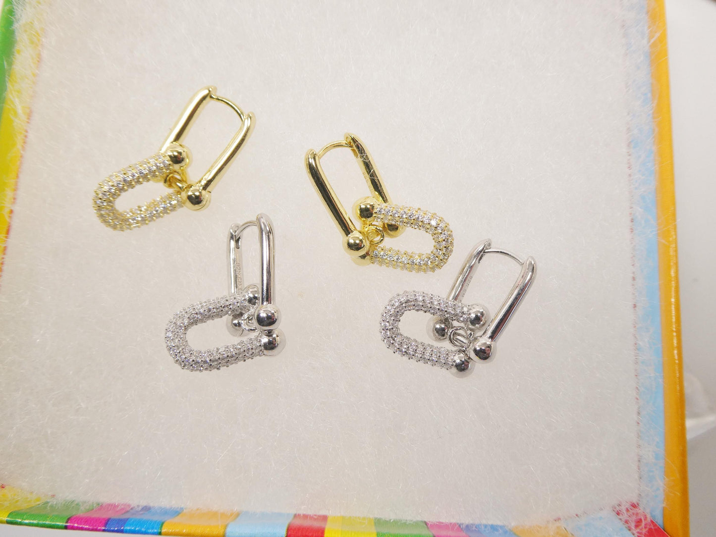 real 925 sterling silver u-shape paperclip earrings