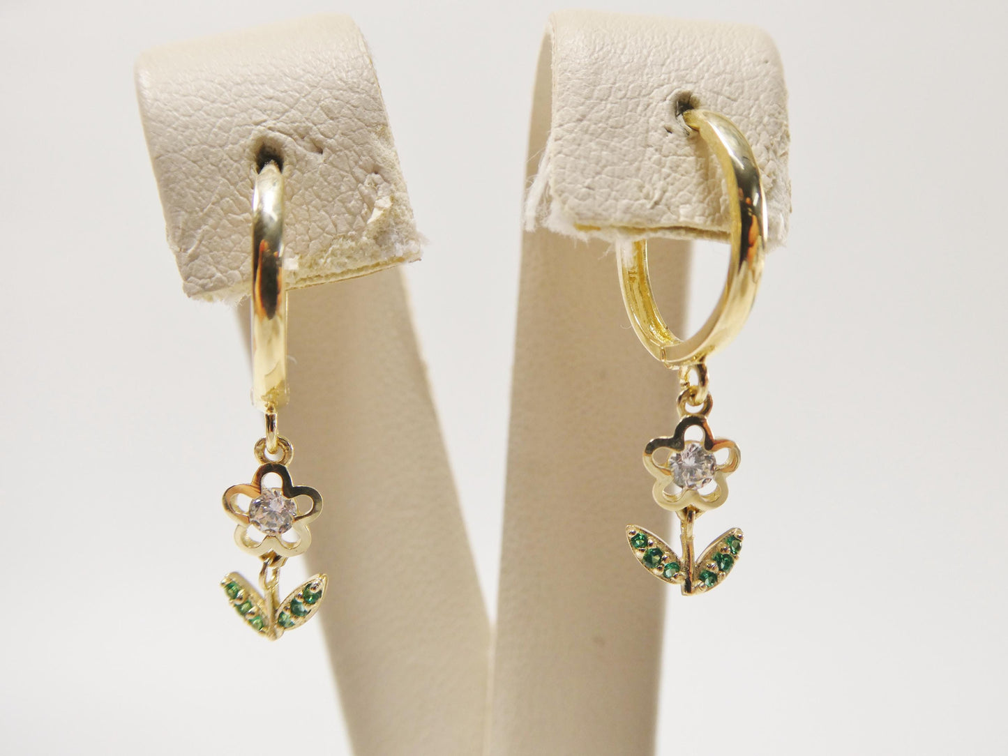 real 10k solid yellow gold drop leaf huggie earring