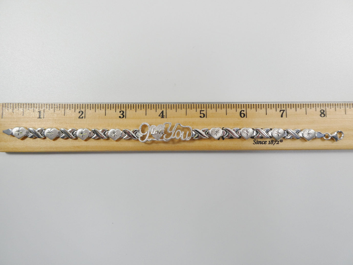 real 925 sterling silver I love you xo x heart stampato bracelet 14k white gold finish