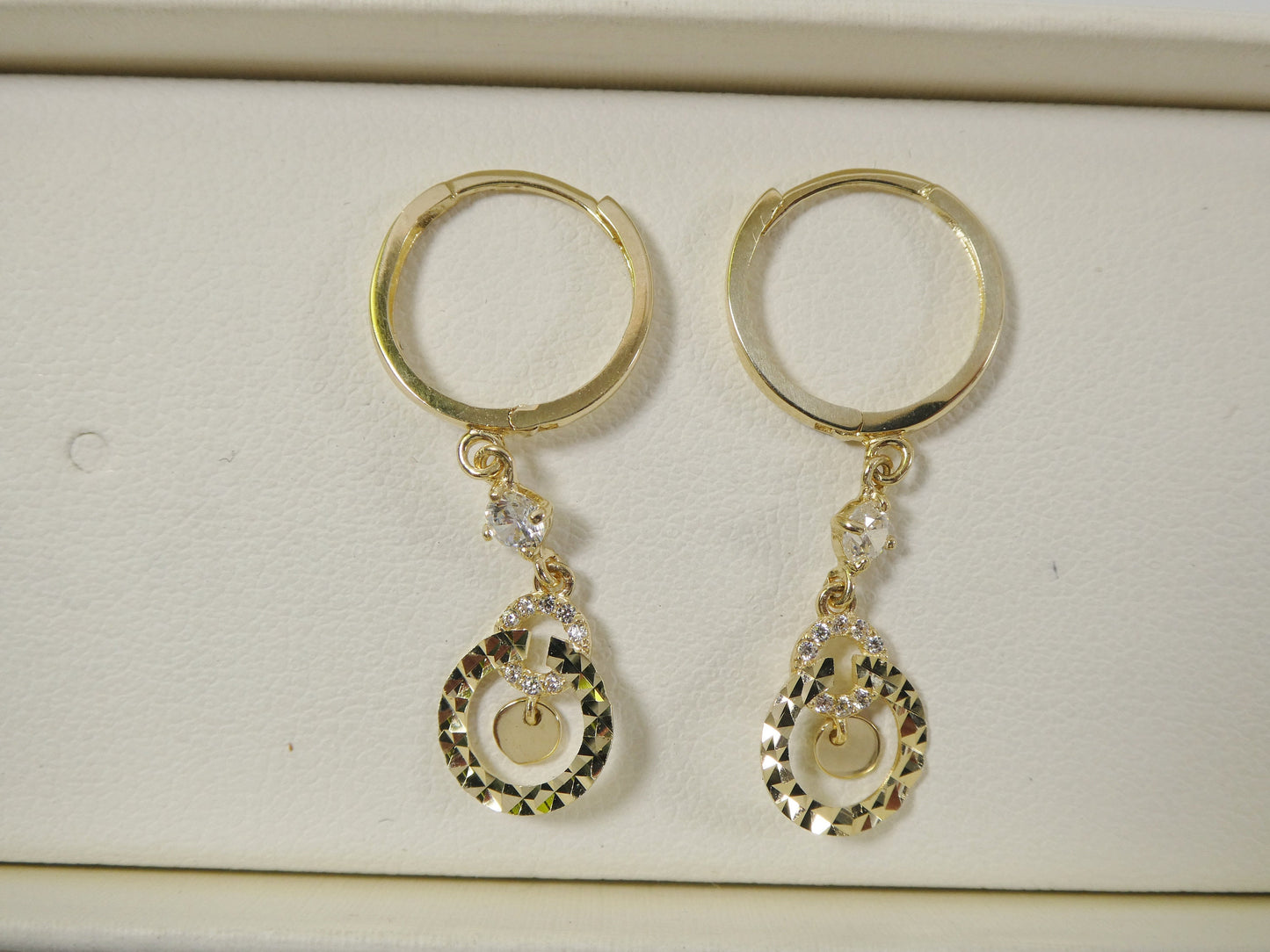 10k real solid yellow gold circle drop huggie earrings