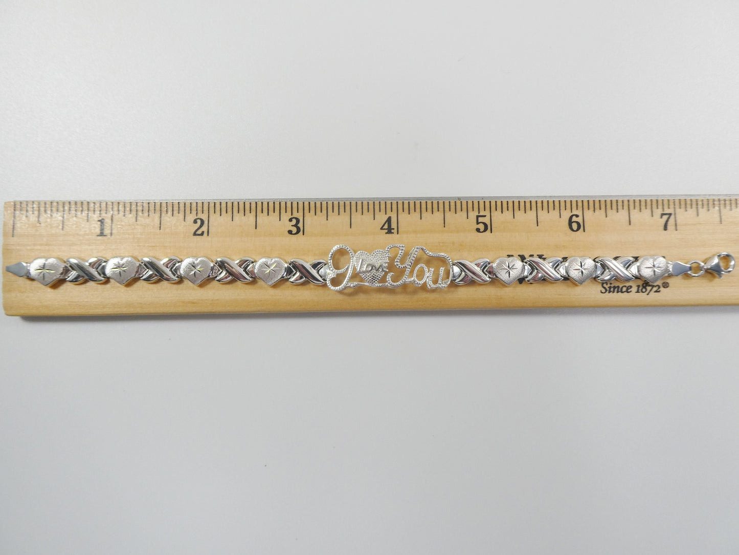 real 925 sterling silver I love you xo x heart stampato bracelet 14k white gold finish