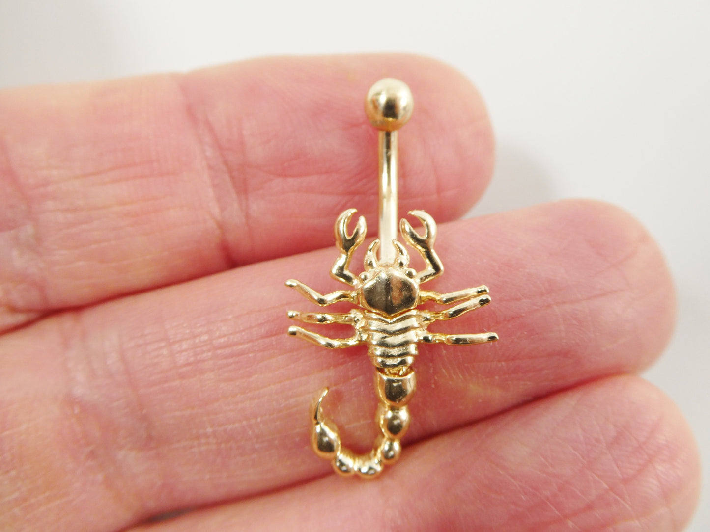 14k real solid yellow gold scorpion dangling belly button ring piercing