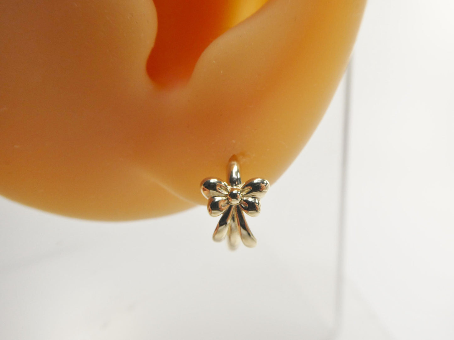 real 10k solid yellow gold designer bow flower hoop huggie earrings