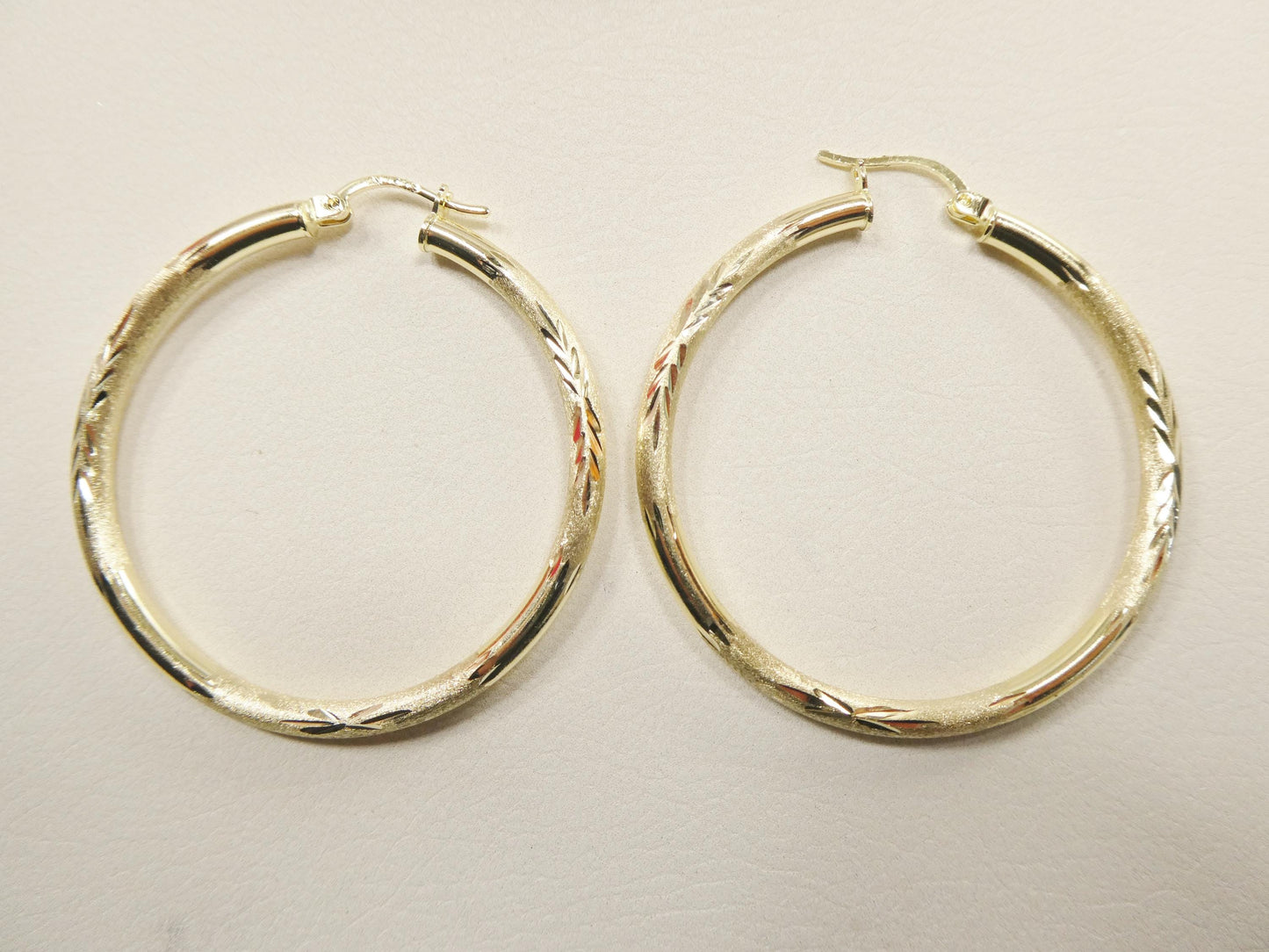 10k real solid yellow gold diamond cut hoop earrings