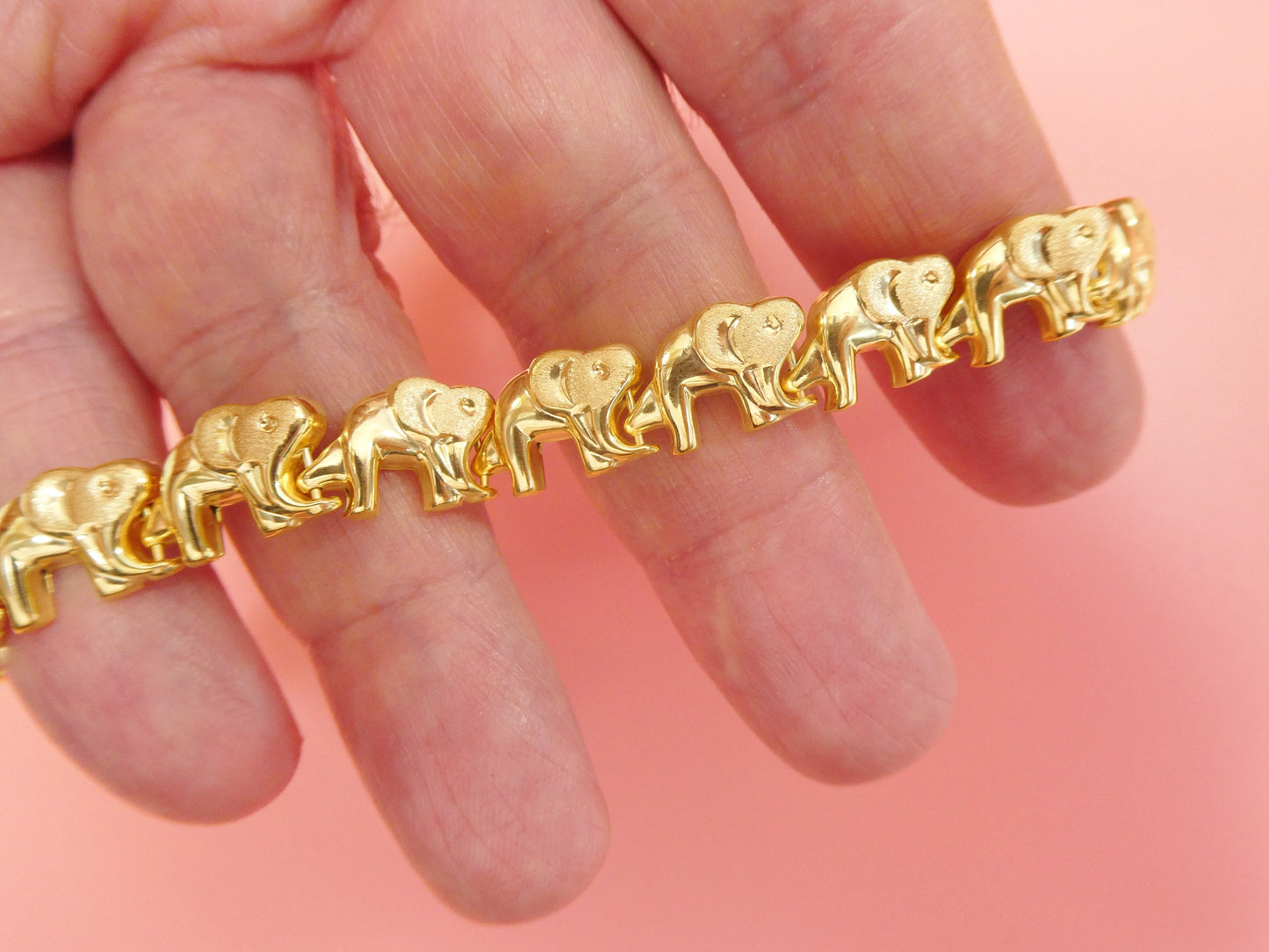 6.5 / 7 / 8 10 inch real 925 sterling silver all yellow tone elephant stampato bracelet 14k gold color finish