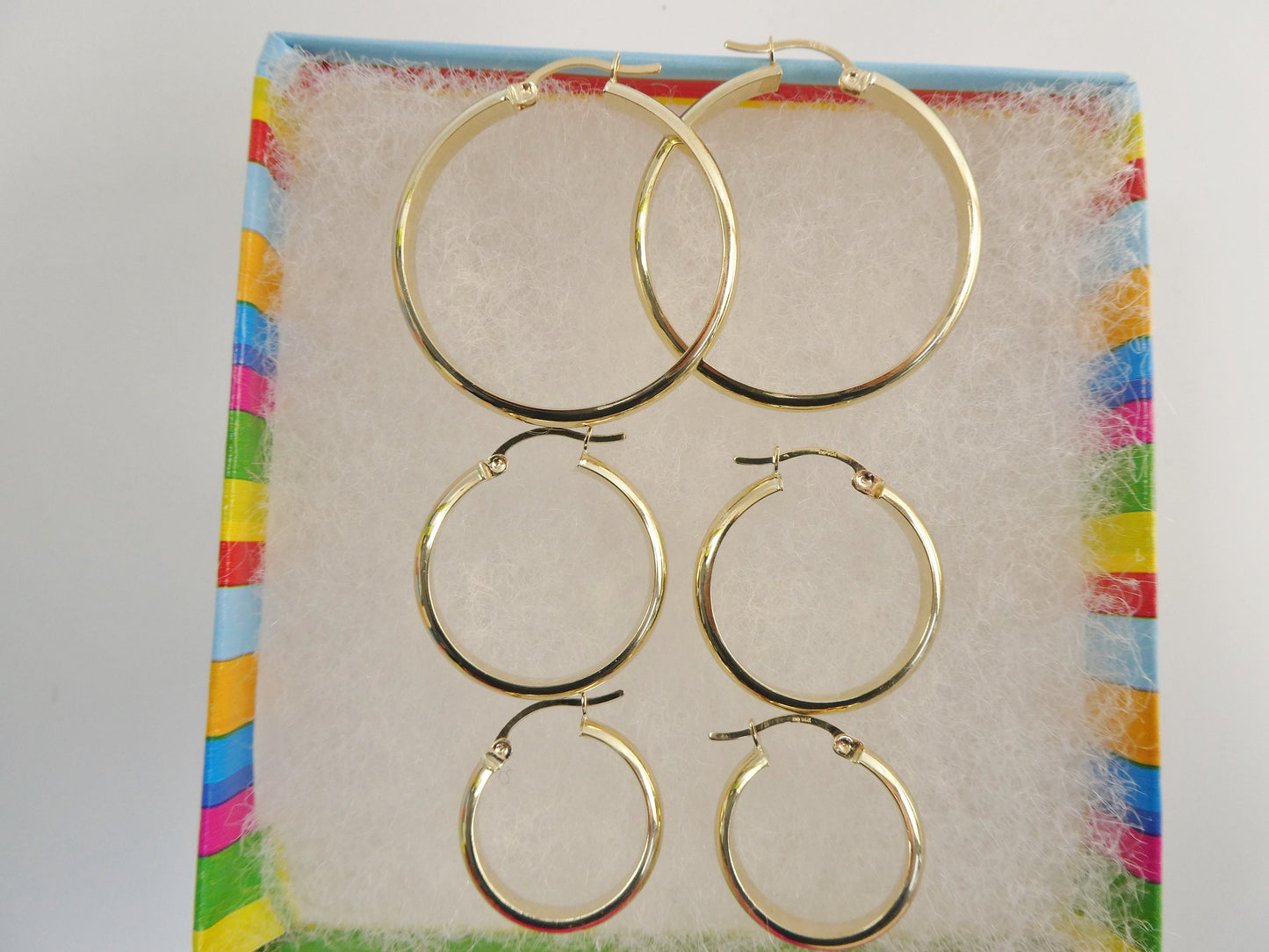 14K real solid yellow gold half flat hoop earring snap closure super high polish finish