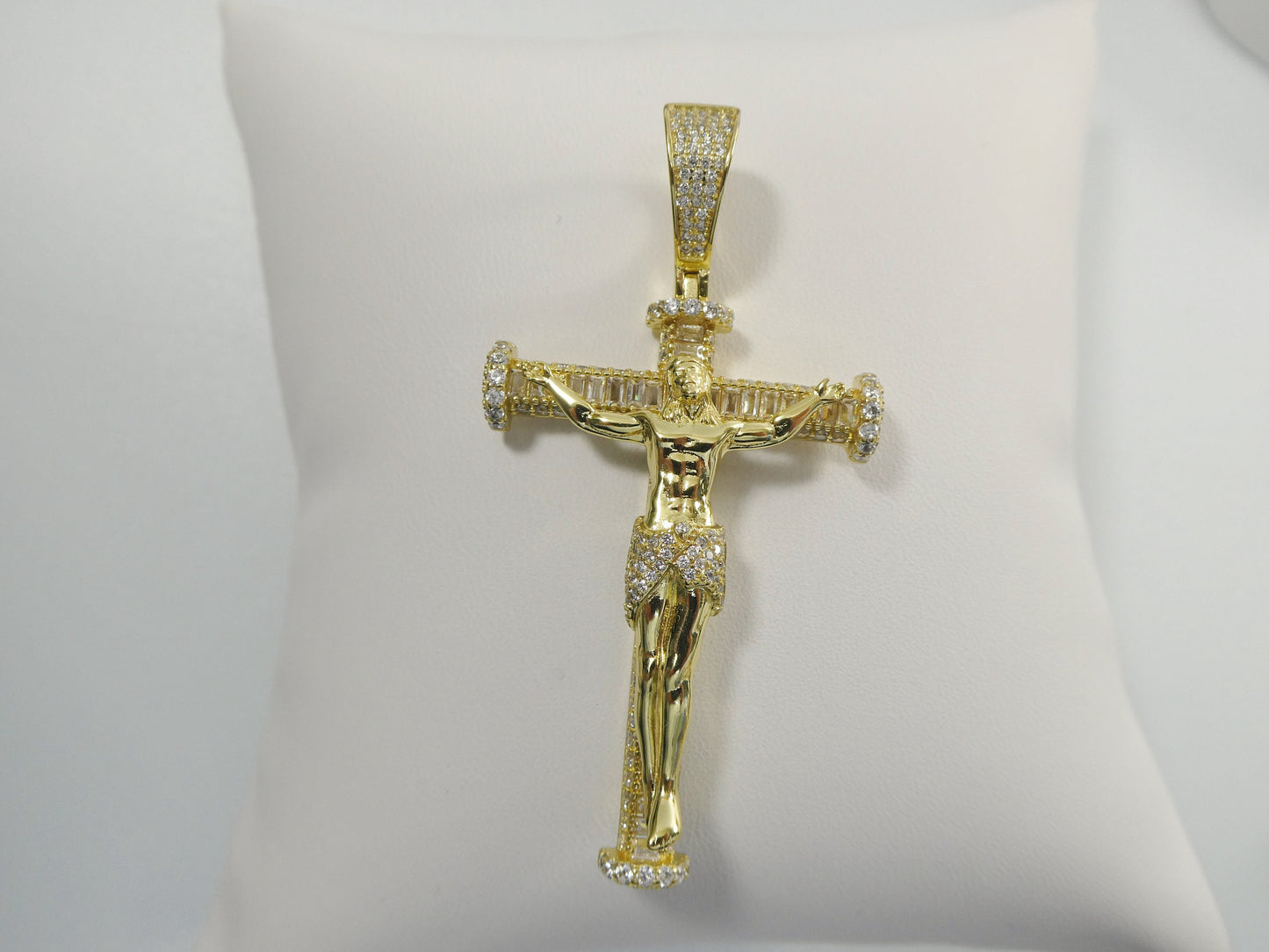real 925 sterling silver large cross baguette stone setting pendent