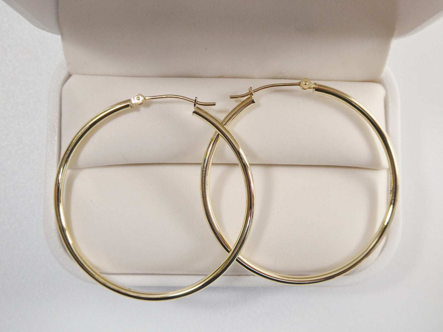 14K real solid yellow gold 2mm / 40mm round hoop earring snap closure high polish finish