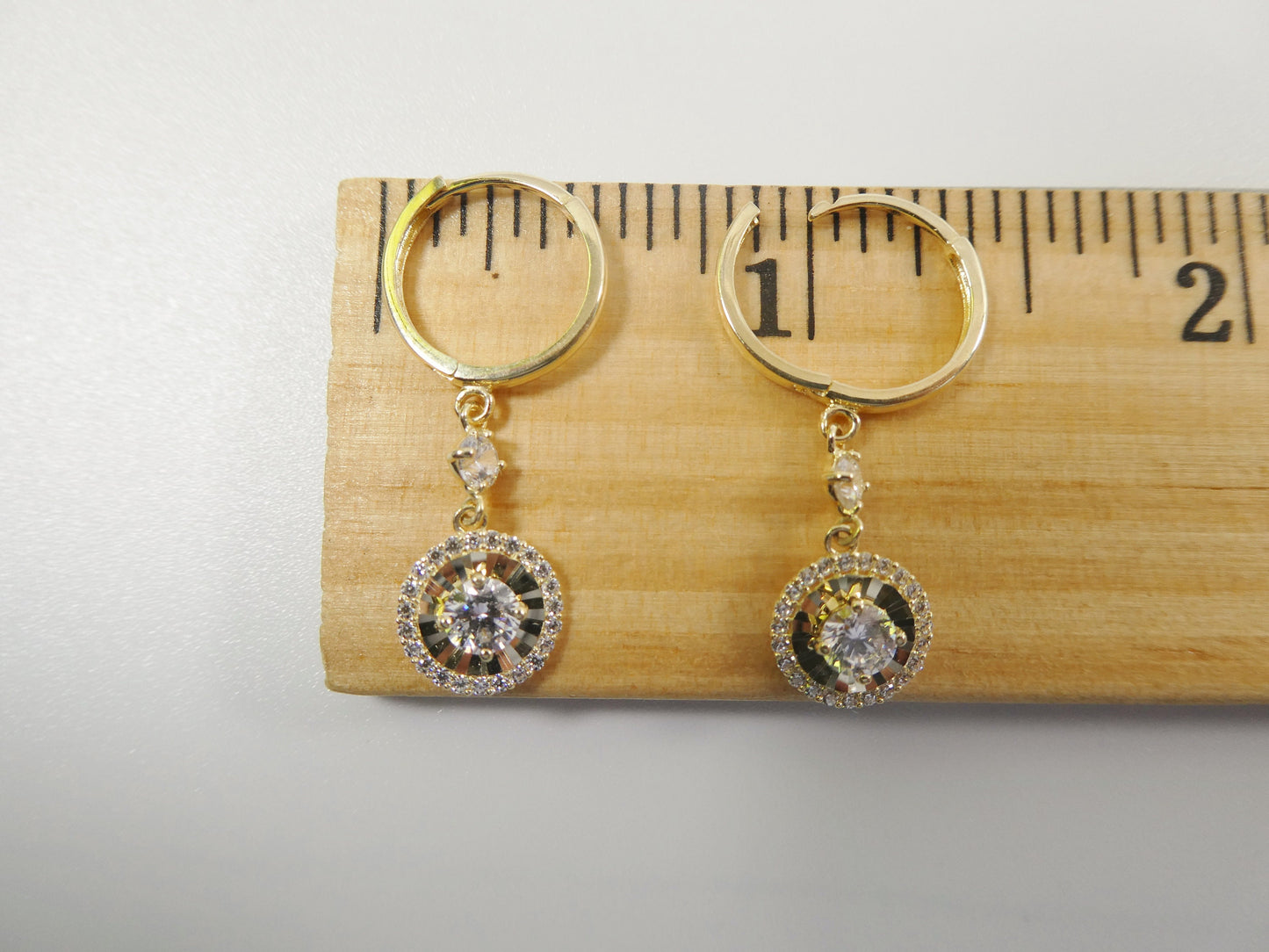 10k real yellow gold circle 4mm center dangle plain huggie earring