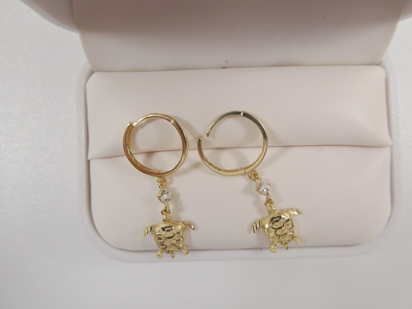 10k real yellow gold turtle dangle plain huggie earring