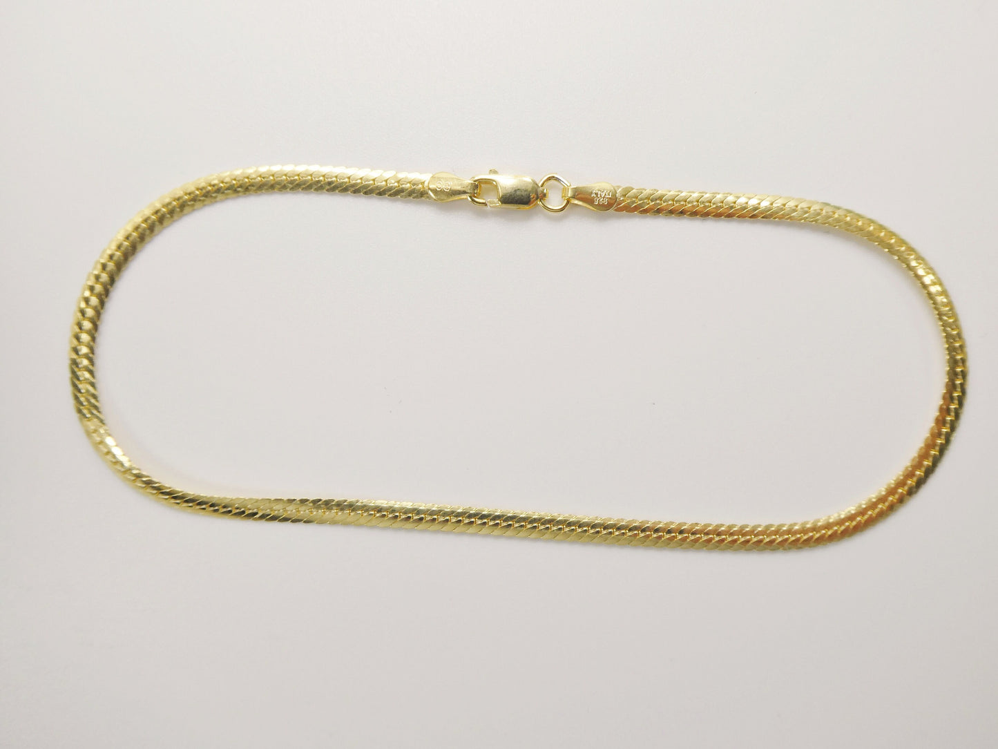 Real 925 sterling silver puff herringbone 10 inch anklet 14k yellow gold finish