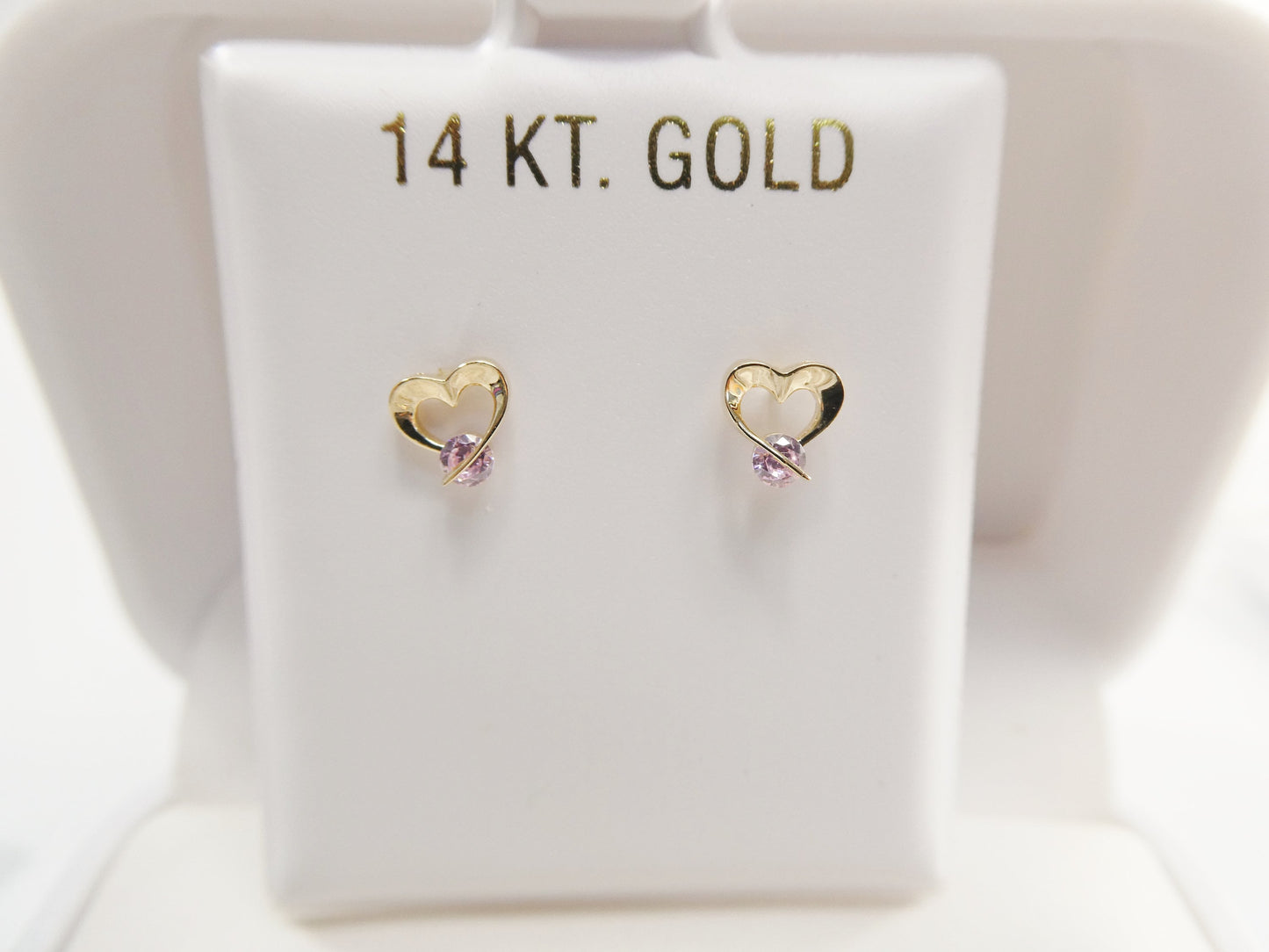14k real solid yellow gold screw back children earring birth stone heart shape