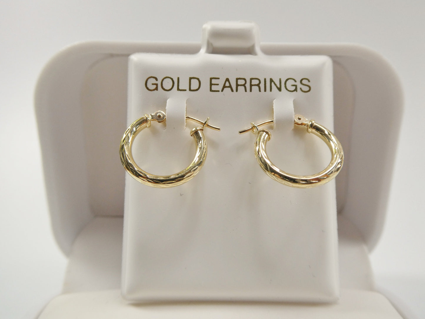 10k real solid yellow gold 2mm tube diamond cut hoop earrings