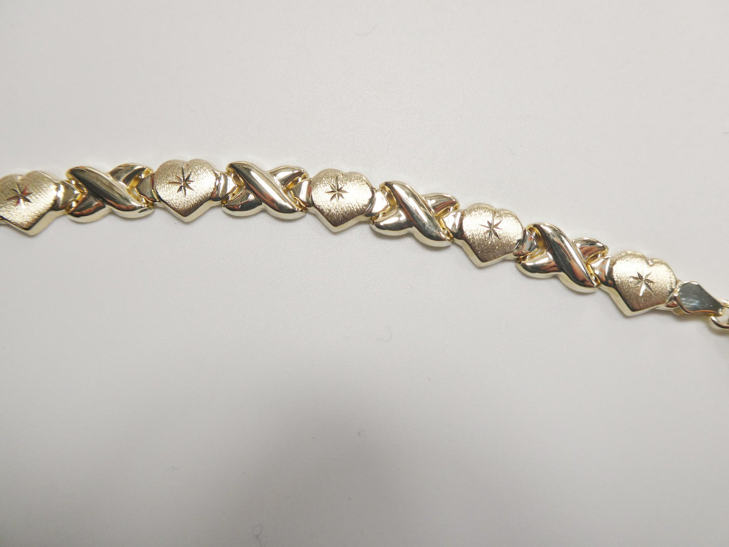 real 10k solid yellow gold xo heart hugs and kisses stampato 6.5 inch bracelet