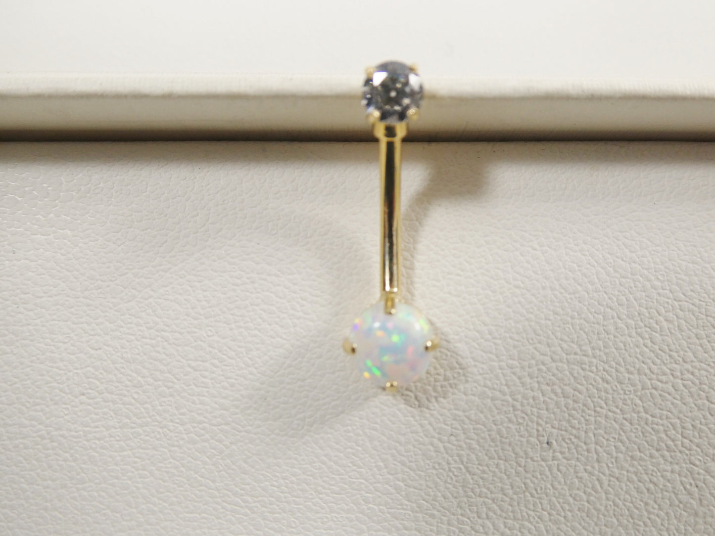 14k real solid yellow gold opal belly button ring piercing