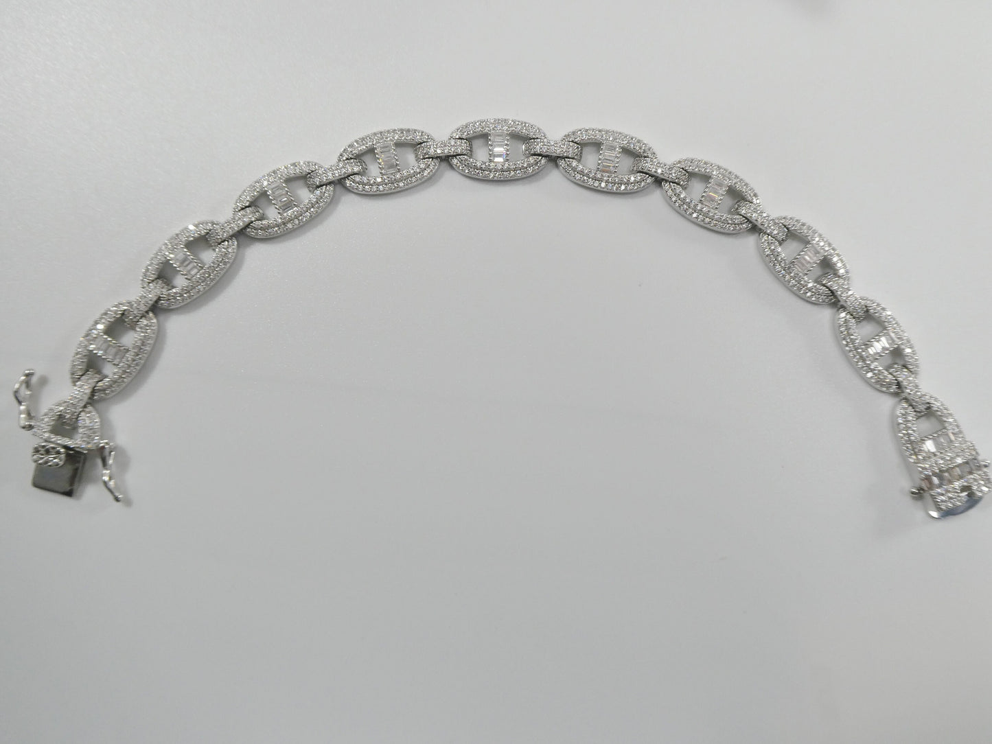 real 925 sterling silver mariner link full stone micro setting bracelet