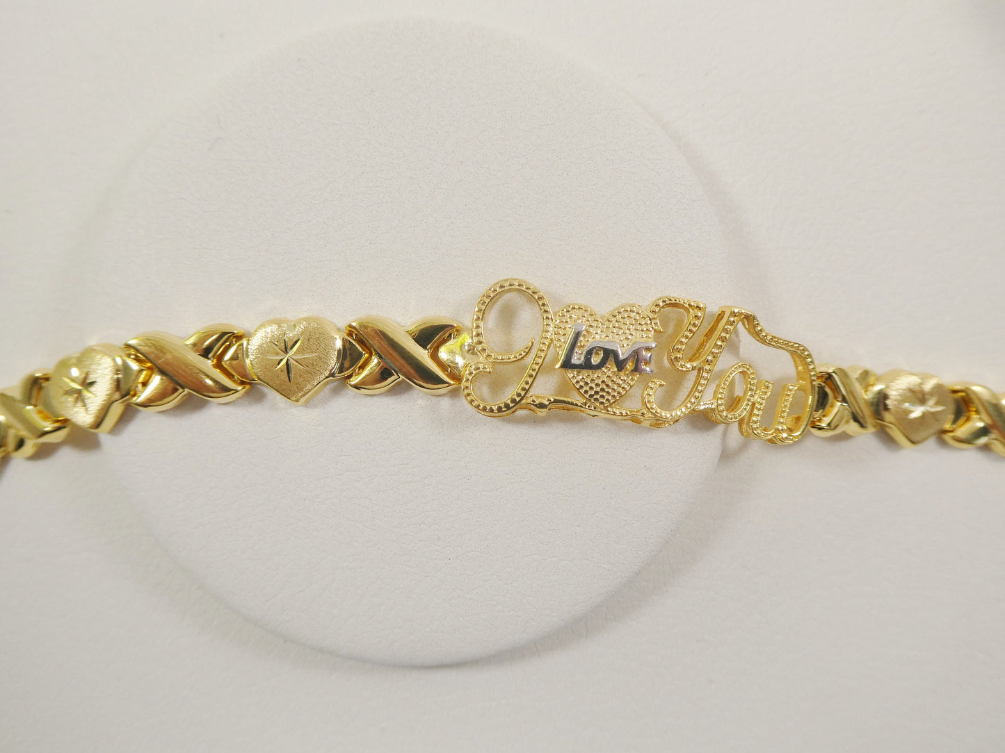 real 925 sterling silver I love you xo heart stampato bracelet 14k yellow gold tone finish